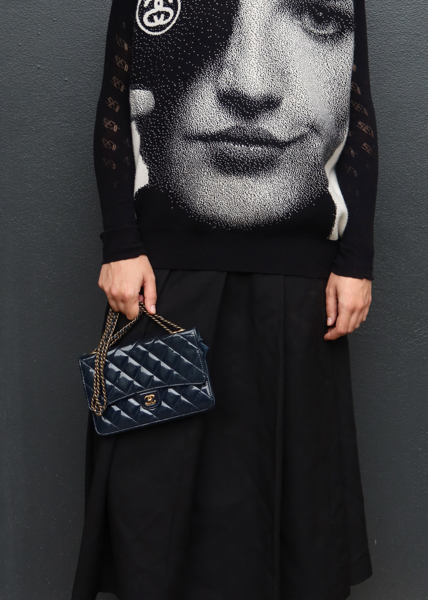 CHANEL 2015 Navy Patent Leather 'Eyelet CC Wallet on Chain' Bag