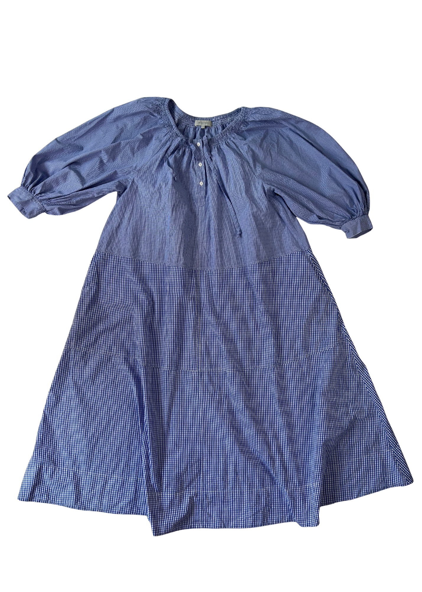 LEE MATHEWS Gingham Shirred Maxi Dress