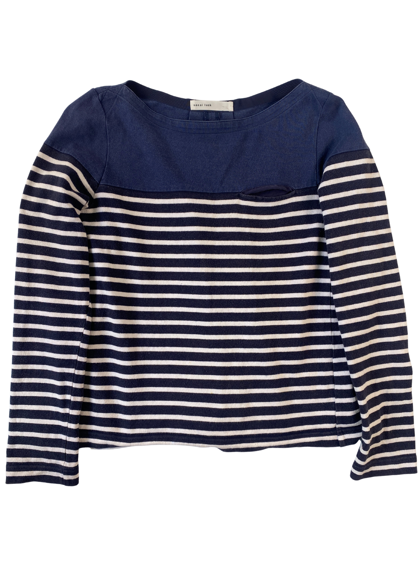 SACAI (LUCK) Boat Neck Stripe Long Sleeve Top
