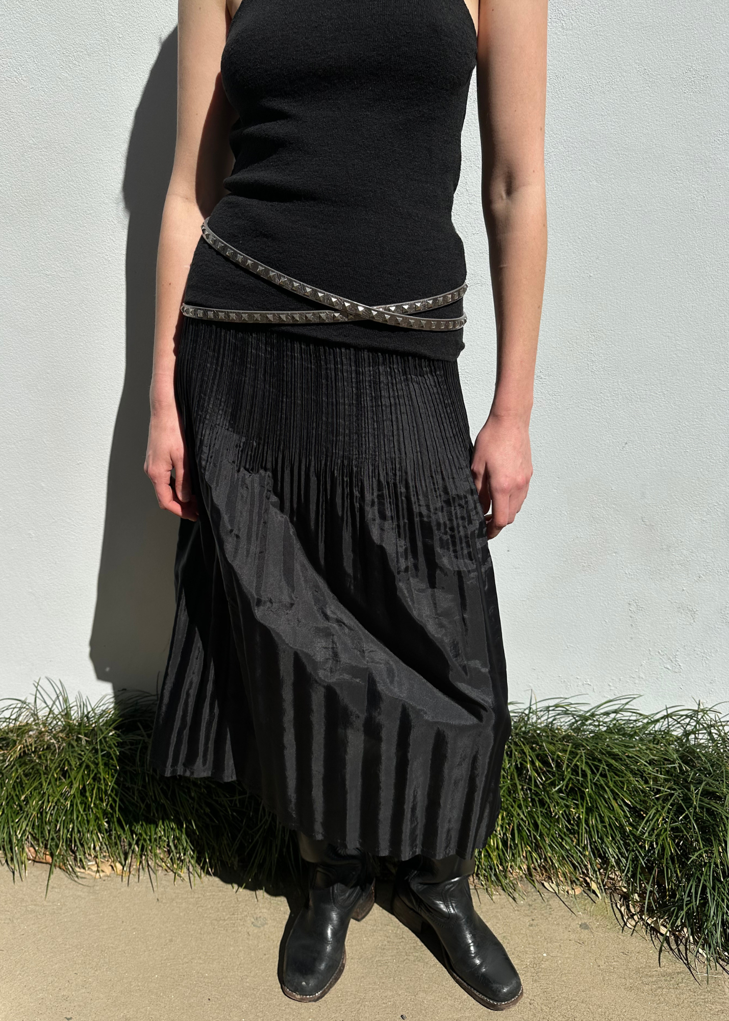 ISSEY MIYAKE (AS IS) Drop Waist Pleat Midi Skirt