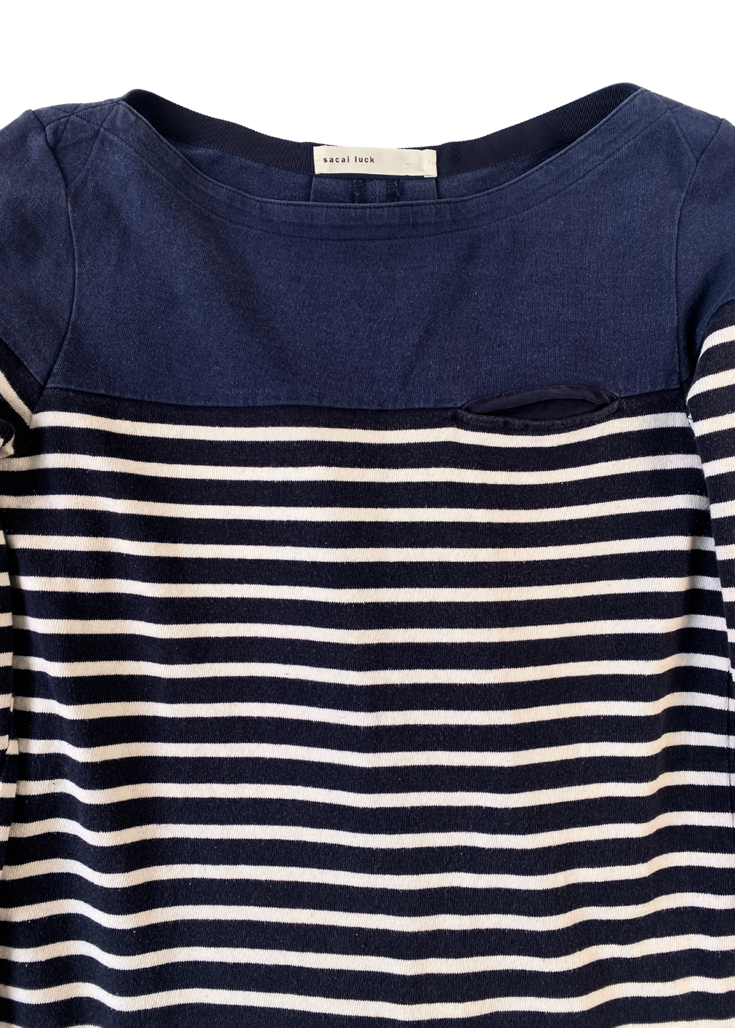 SACAI (LUCK) Boat Neck Stripe Long Sleeve Top