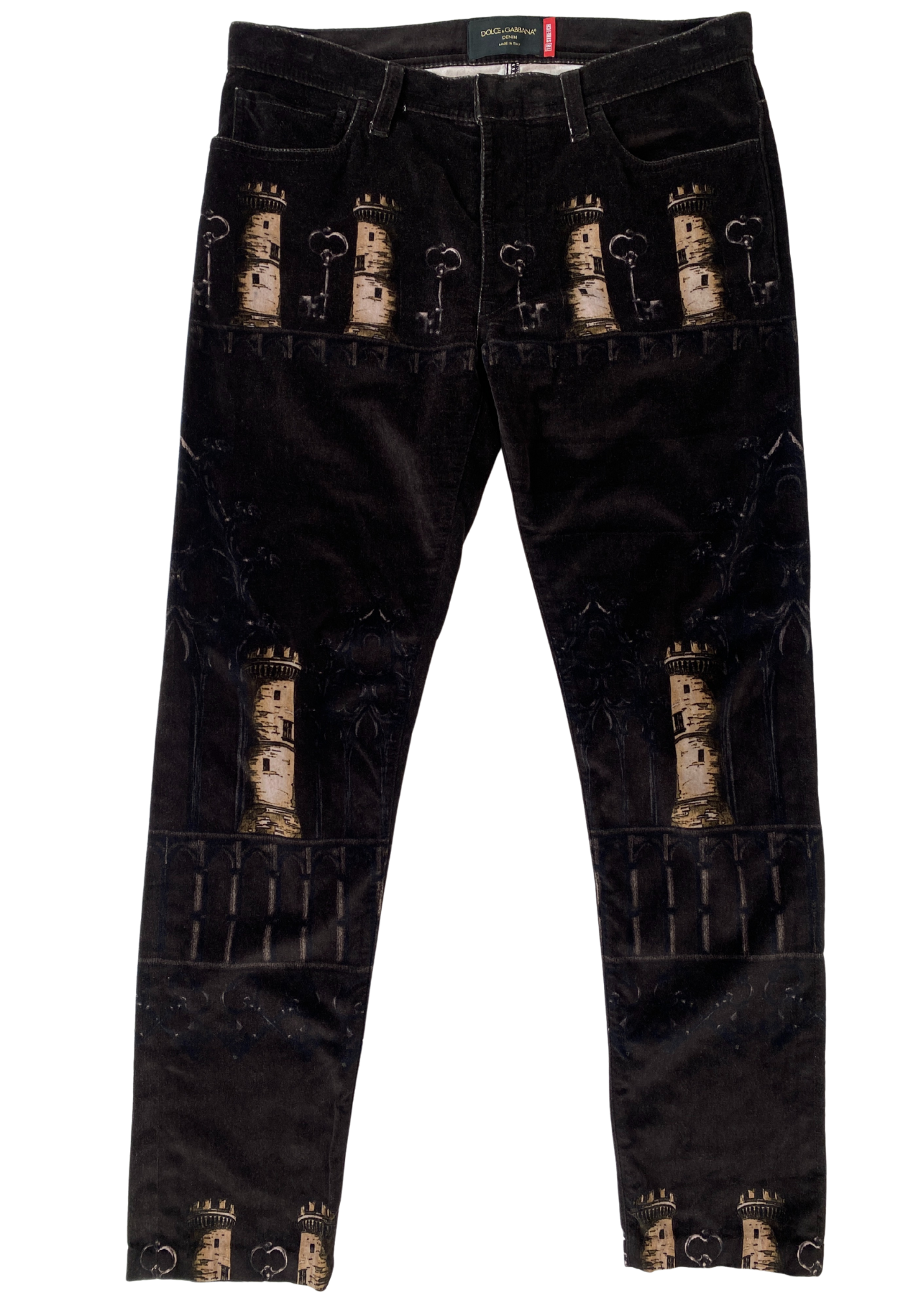 DOLCE & GABBANA JEAN Key + Castle Print Velour Pants