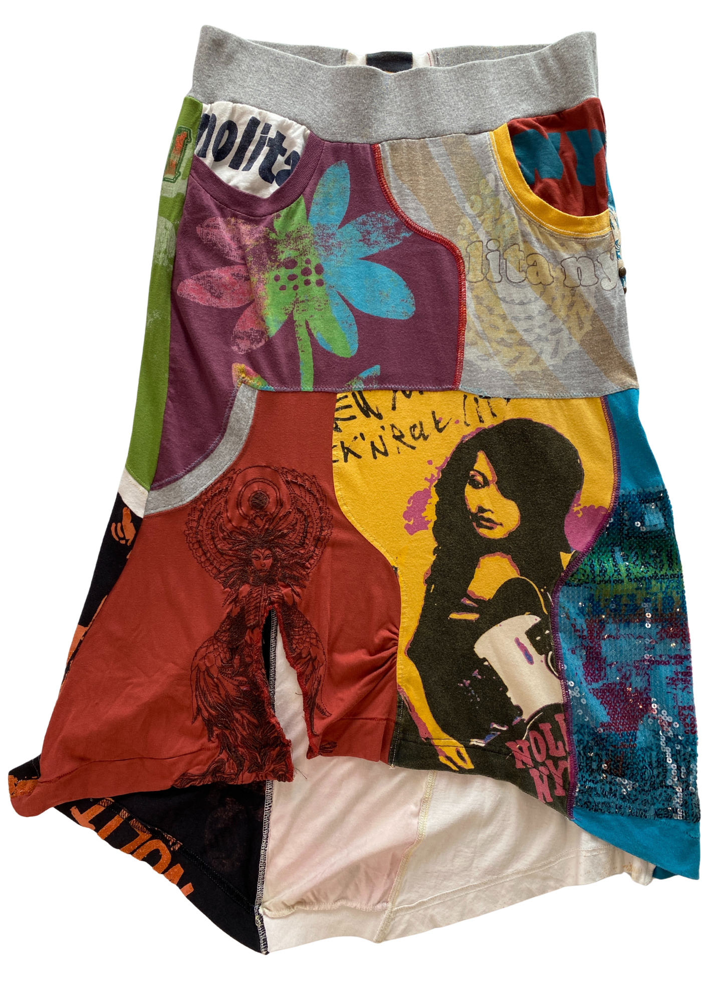 NOLITA Patchwork Screen Print + Sequin Jersey Midi Skirt