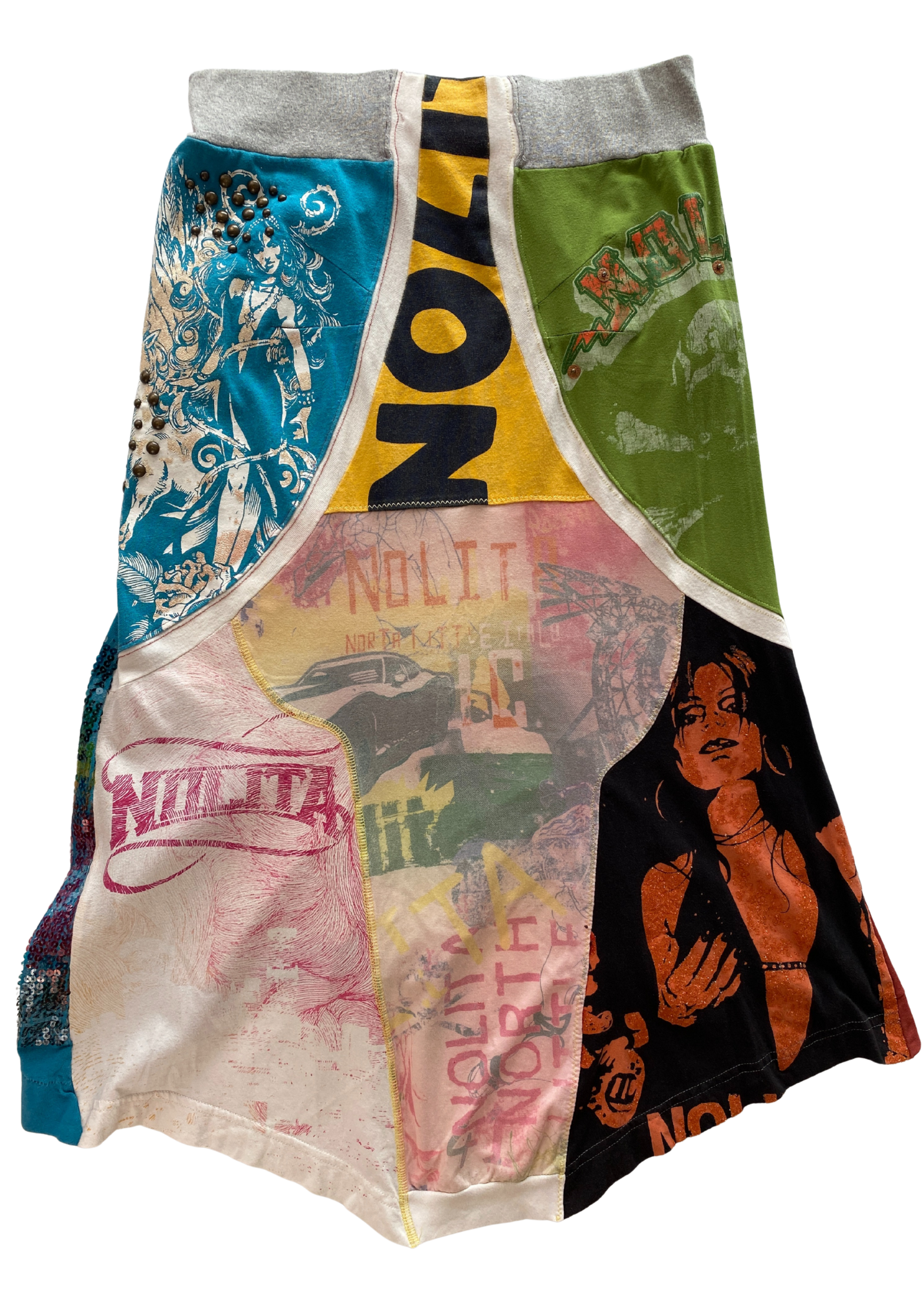 NOLITA Patchwork Screen Print + Sequin Jersey Midi Skirt