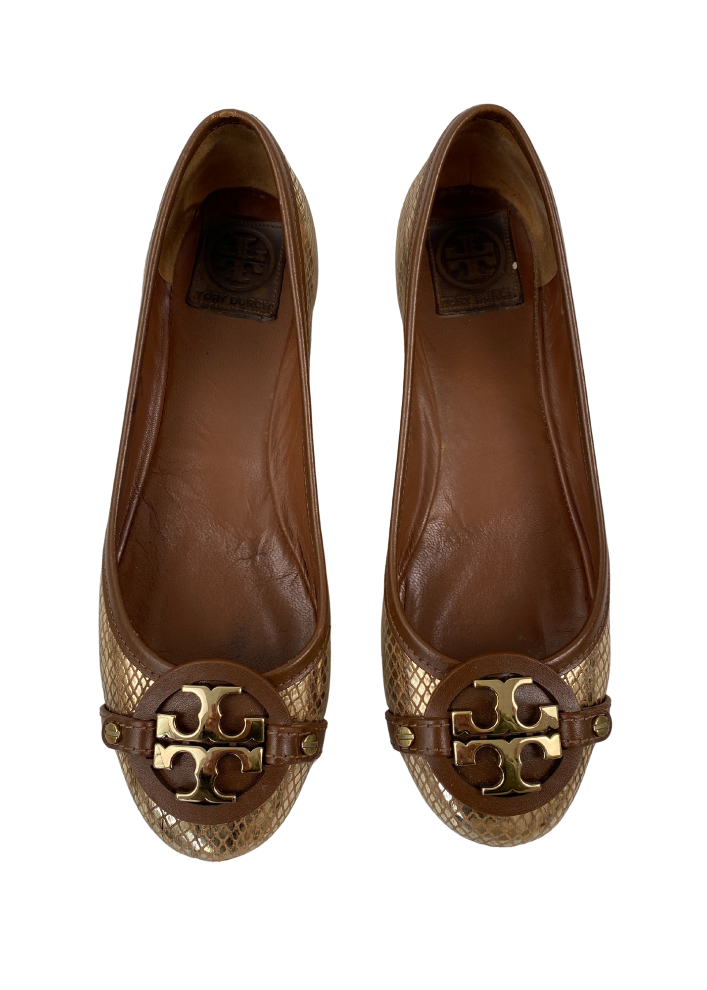 TORY BURCH (AS IS) Snake Print Gold Buckle Ballet Flat