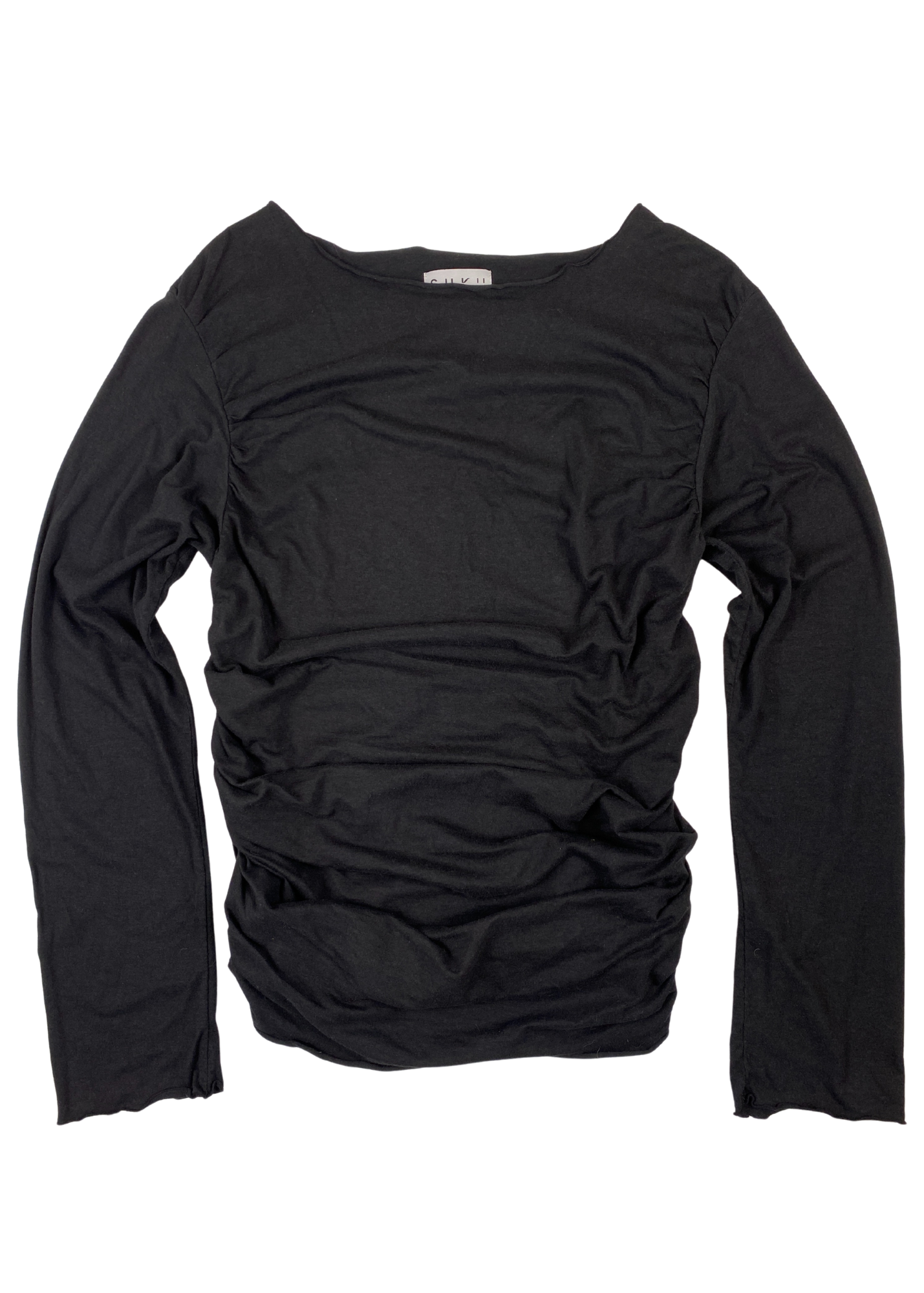 SUKU Boat Neck Long Sleeve Cinched Top