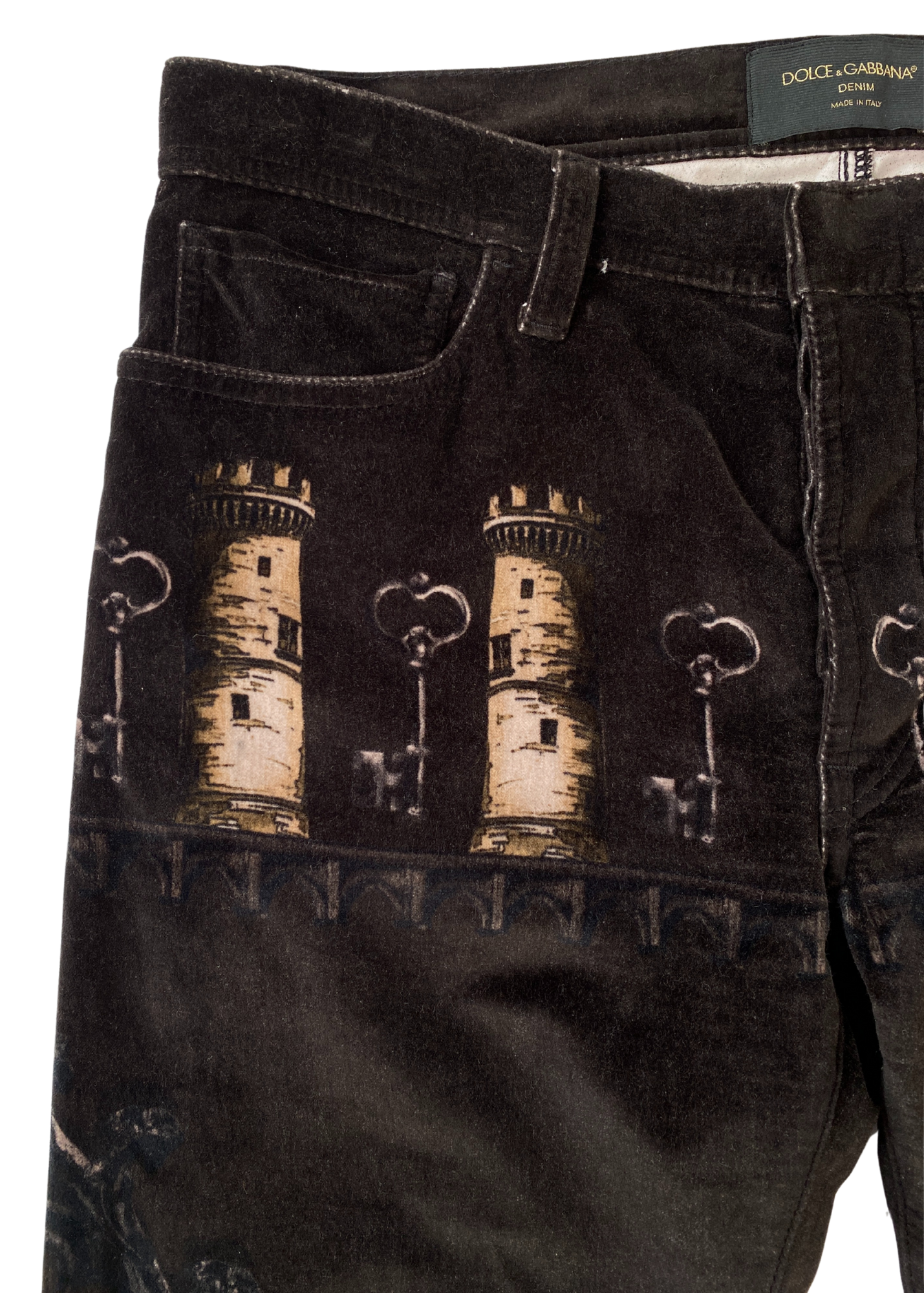 DOLCE & GABBANA JEAN Key + Castle Print Velour Pants
