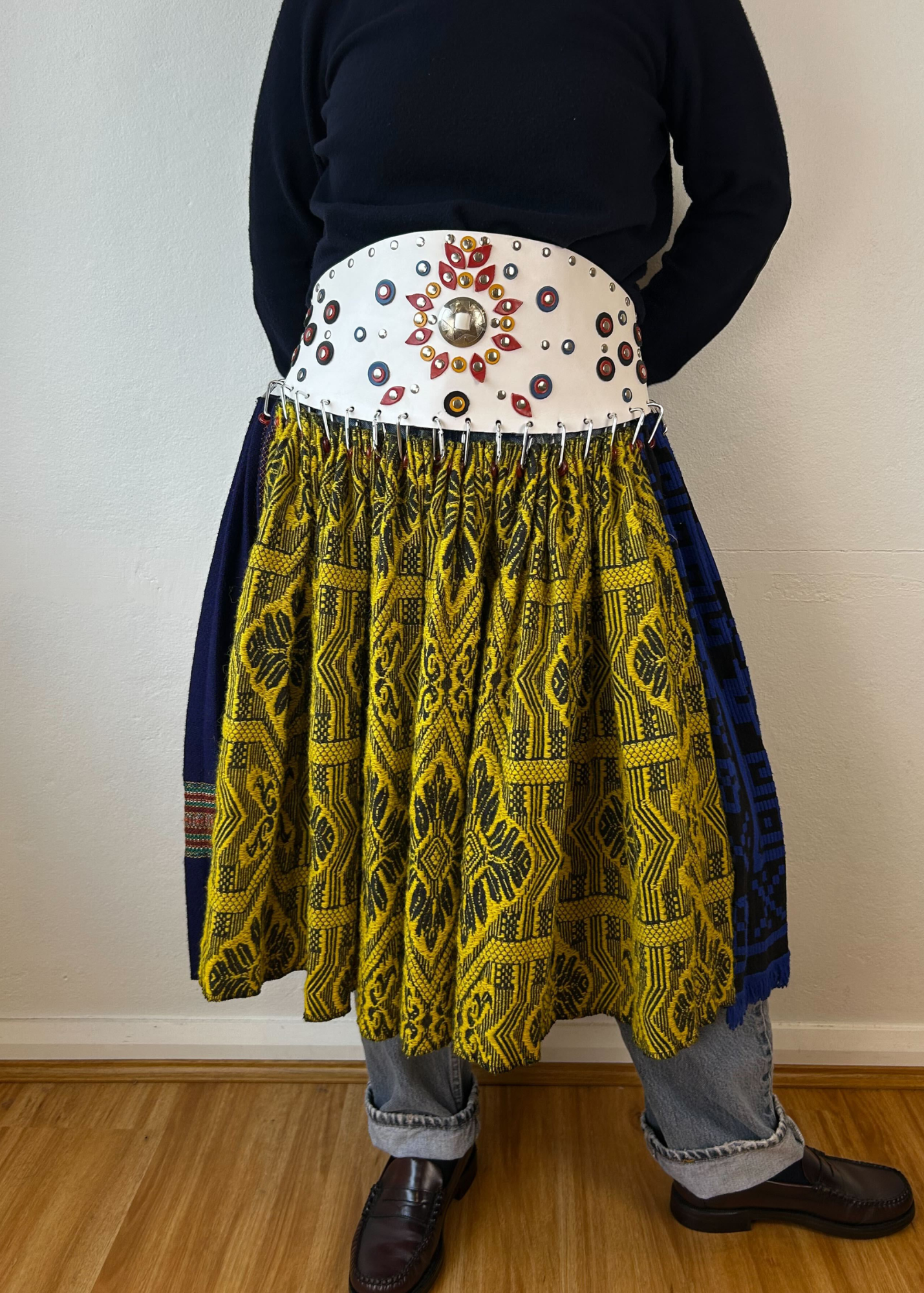 CHOPOVA LOWENA Carabiner Pleated Wool Midi Skirt