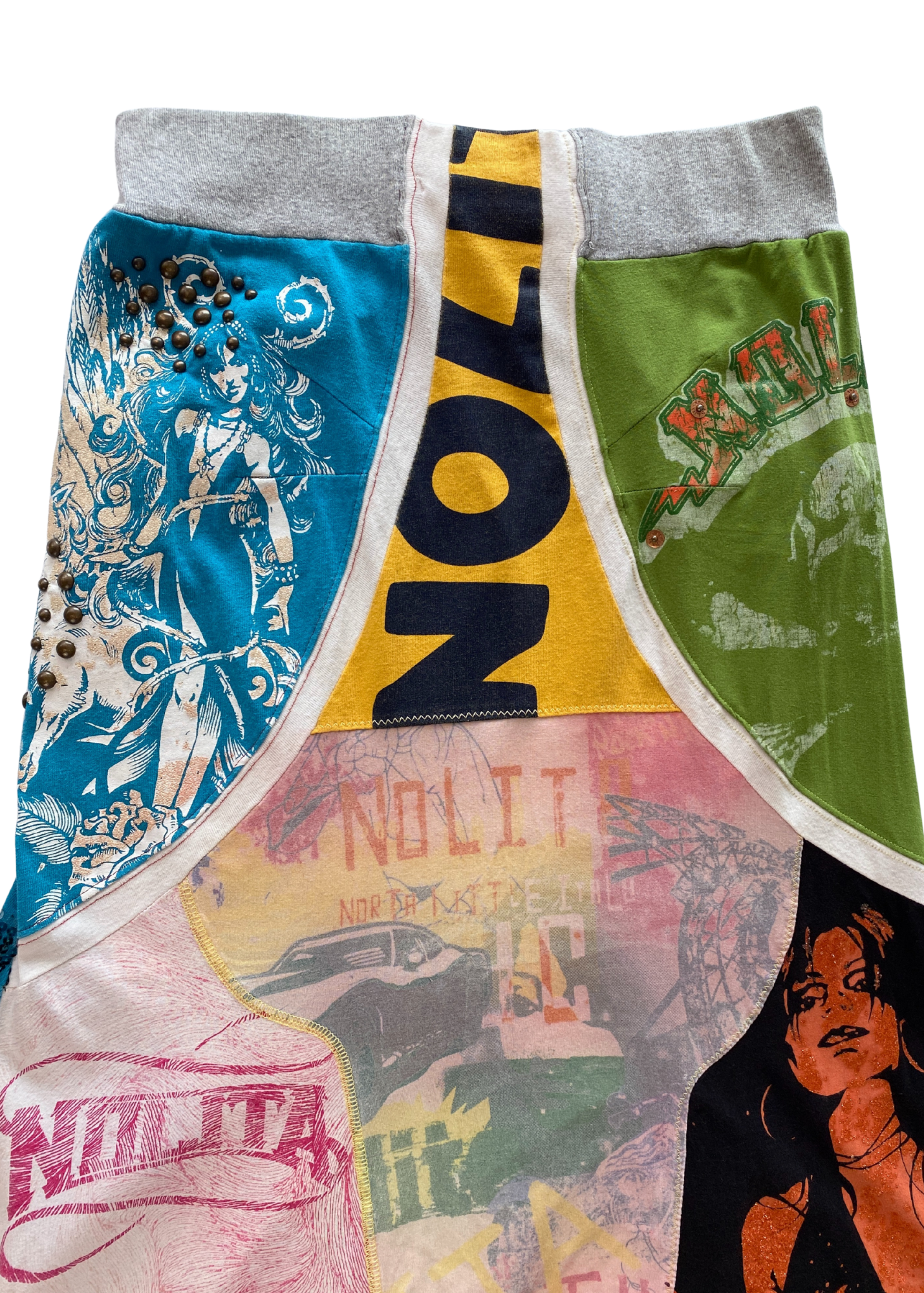 NOLITA Patchwork Screen Print + Sequin Jersey Midi Skirt