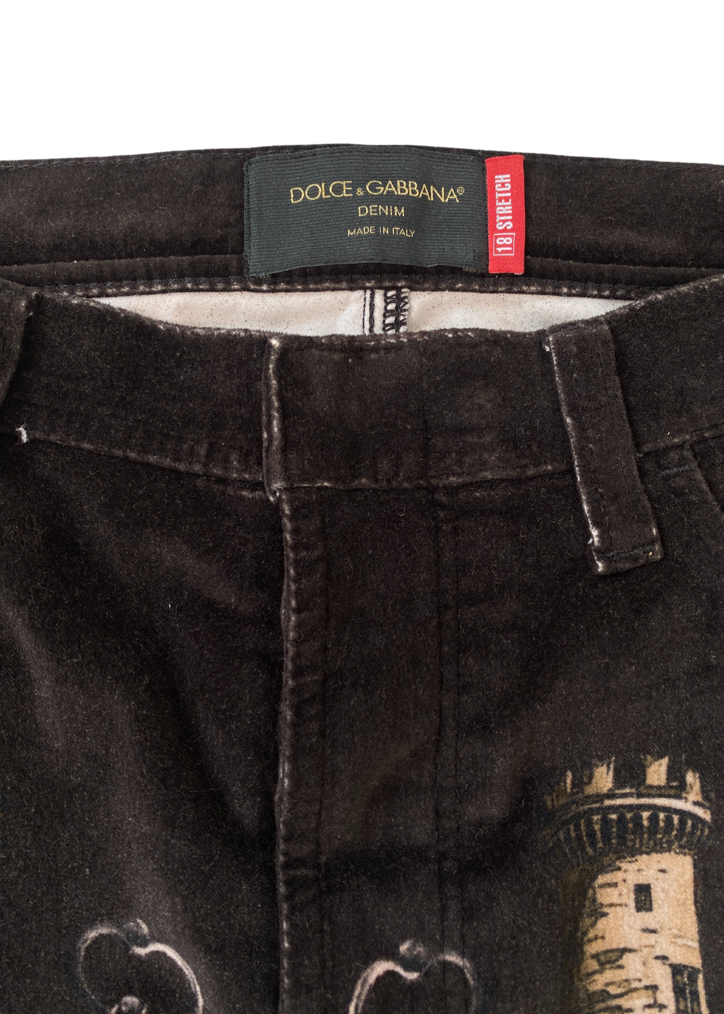 DOLCE & GABBANA JEAN Key + Castle Print Velour Pants