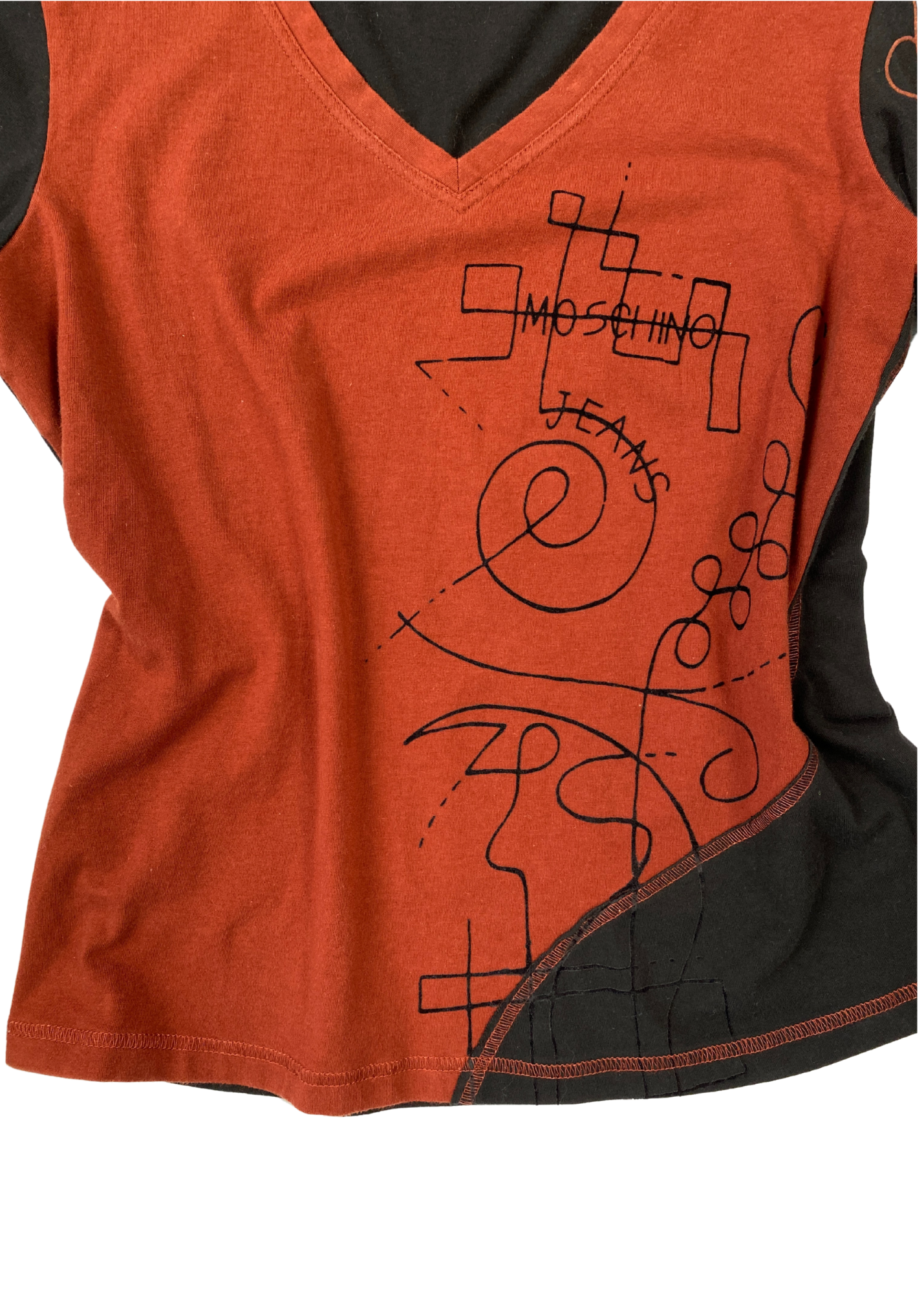 MOSCHINO JEANS (AS IS) V Neck Scribble Flocking Print