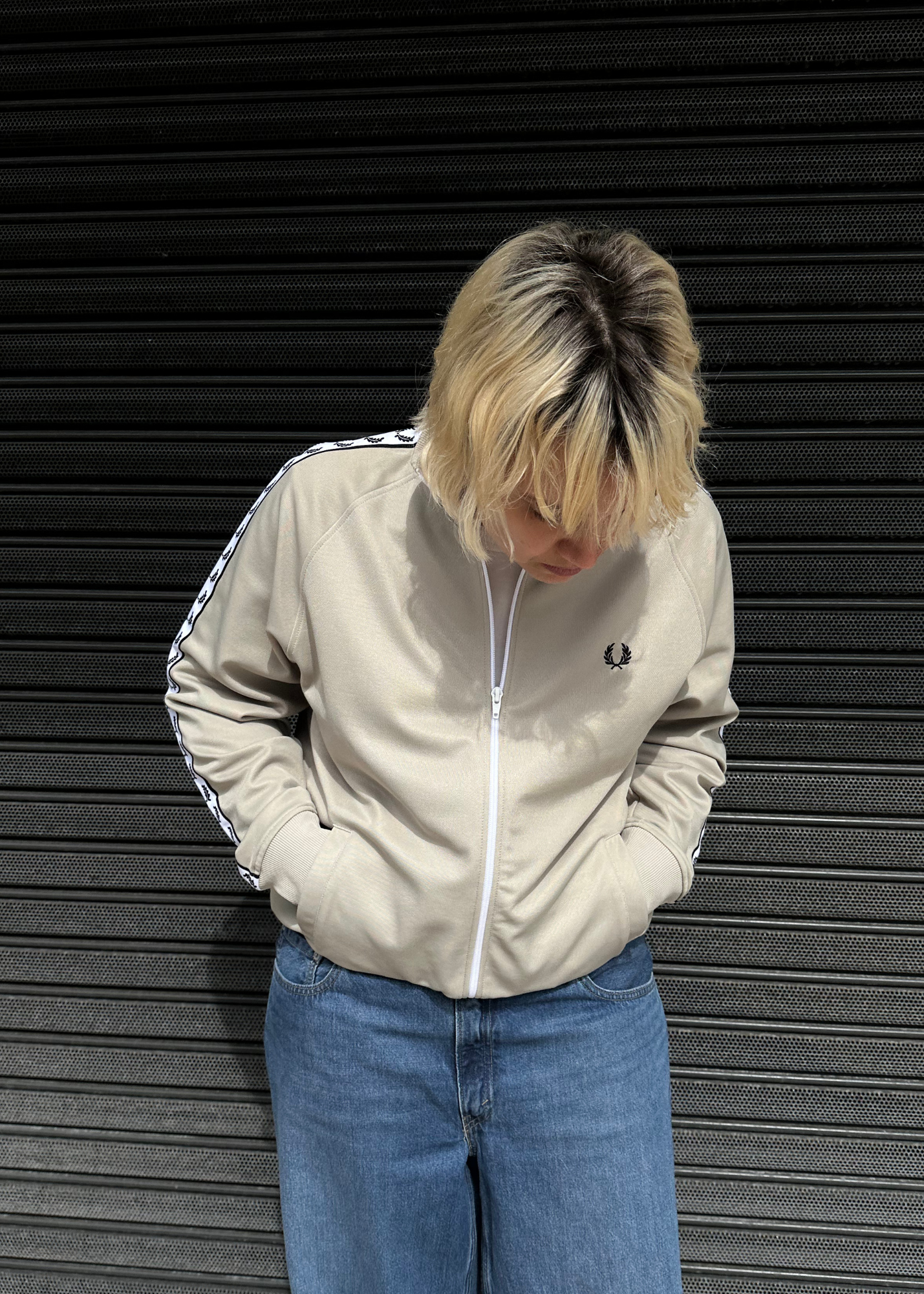 FRED PERRY (AS IS) 'Taped' Logo Stripe Zip Up Jacket