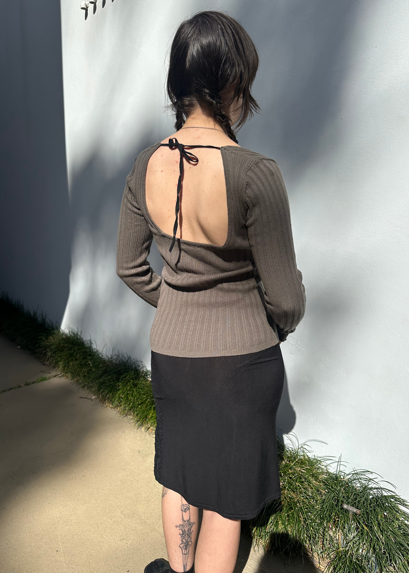 MARLE Rib Long Sleeve Tie Top