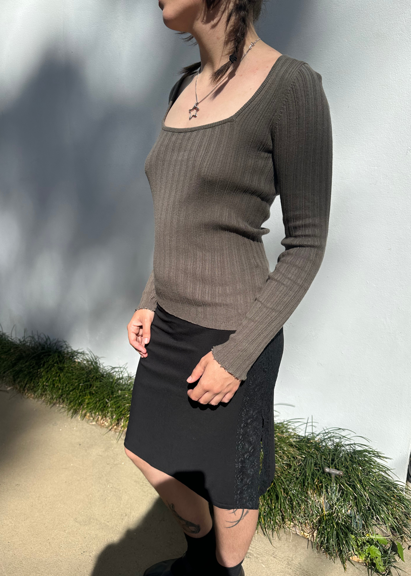 MARLE Rib Long Sleeve Tie Top