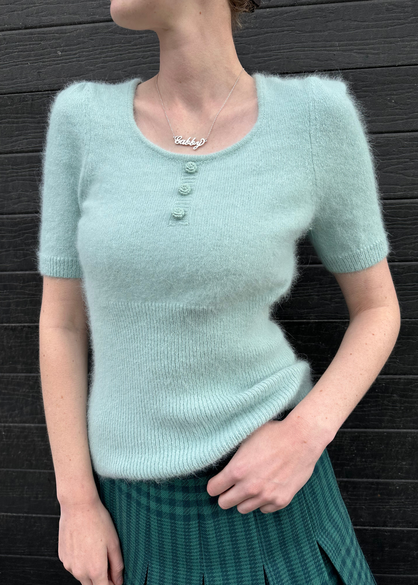 ALANNAH HILL Mint Angora Babydoll Knit Top