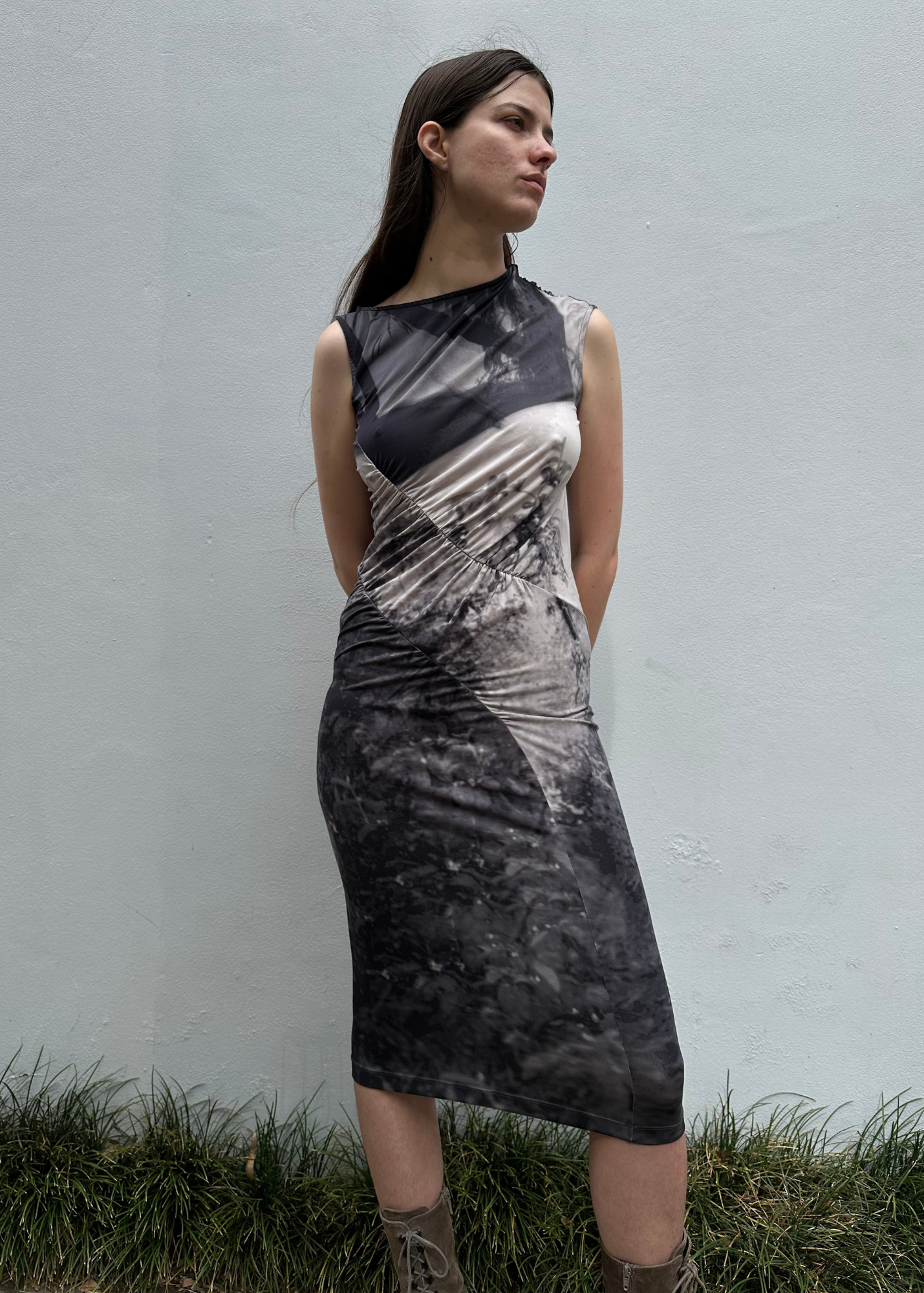 MCQ ALEXANDER MCQUEEN Digi Print Asymmetrical Midi Dress