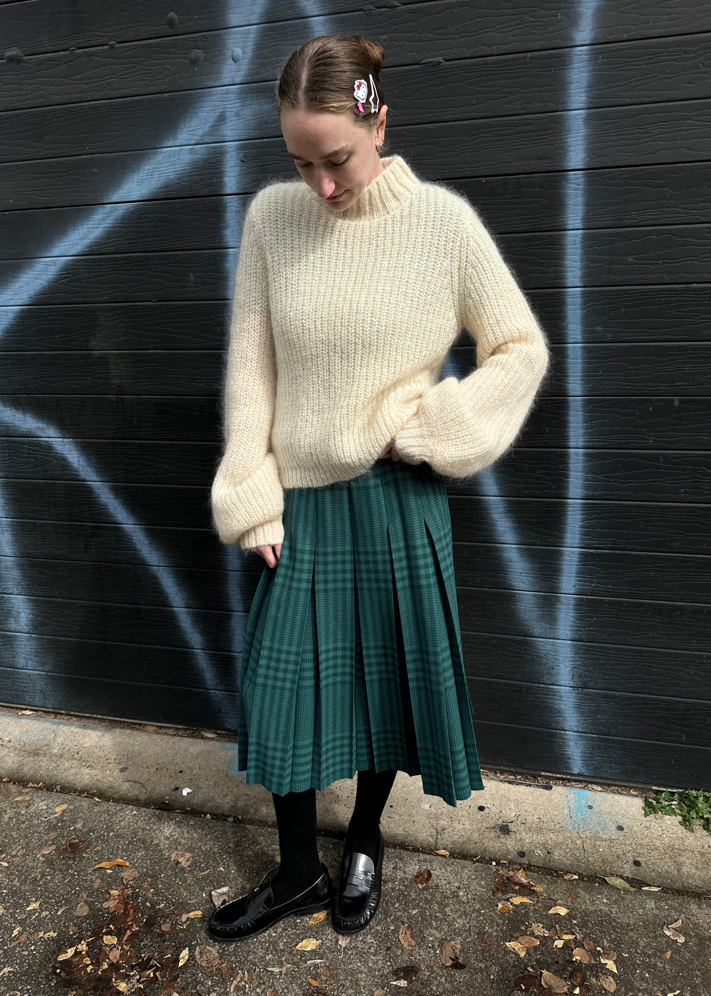 VINTAGE FLETCHER JONES Tartan Wool Pleat Midi Skirt
