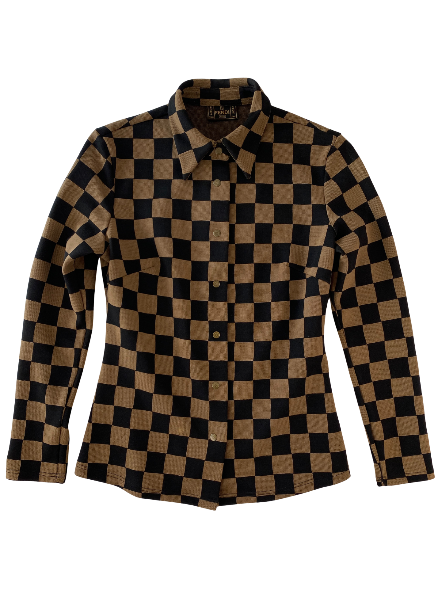 VINTAGE FENDI JEANS (AS IS) Checkerboard Snap Button Shirt