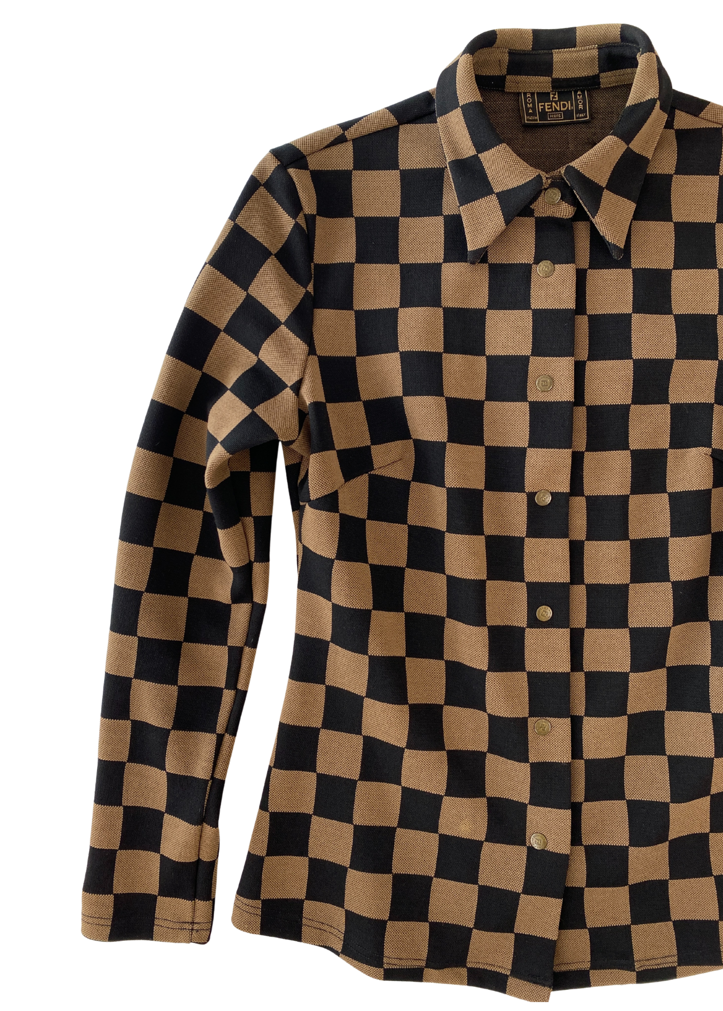 VINTAGE FENDI JEANS (AS IS) Checkerboard Snap Button Shirt