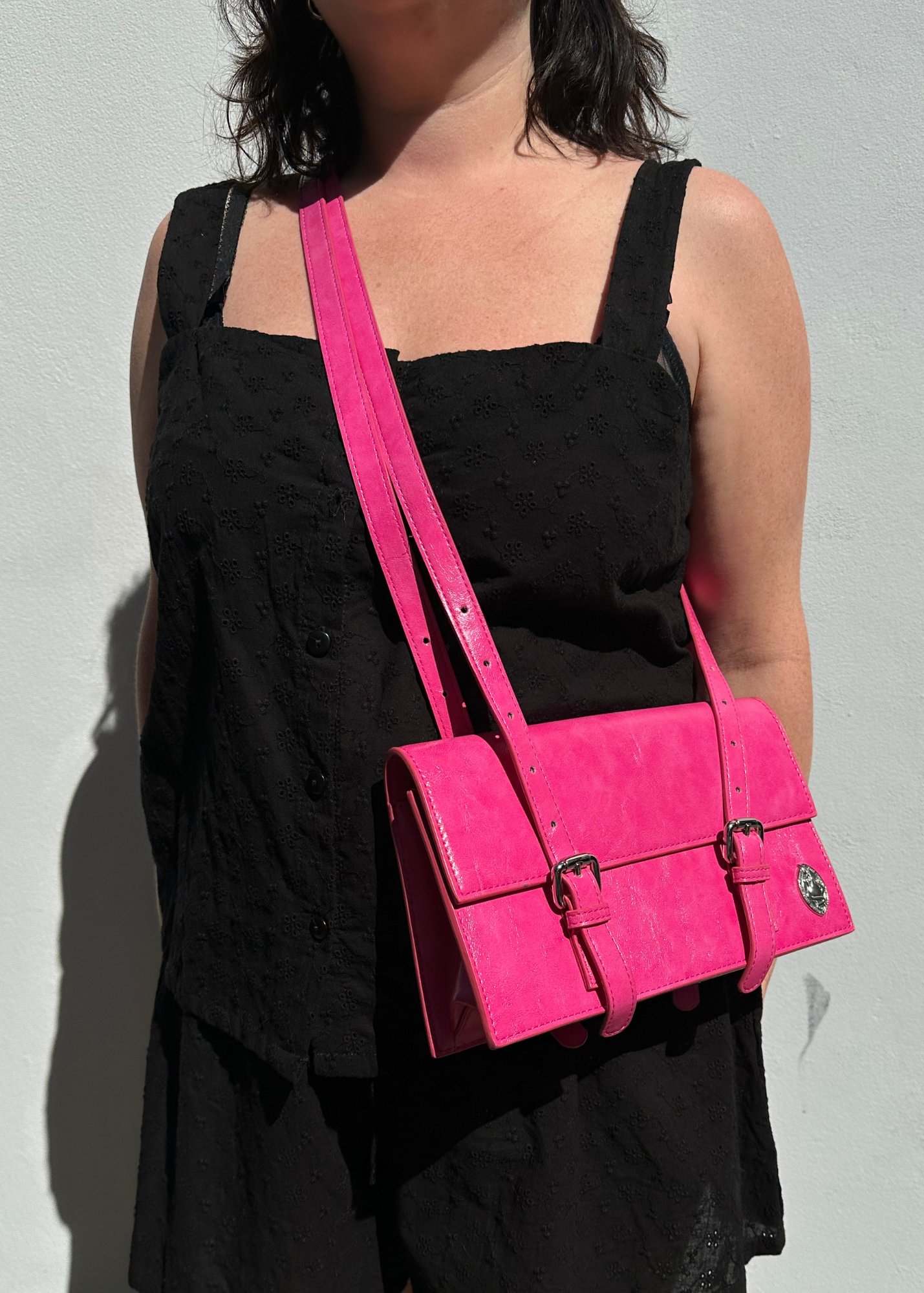 POPPY LISSIMAN Faux Leather Double Buckle Crossbody Bag