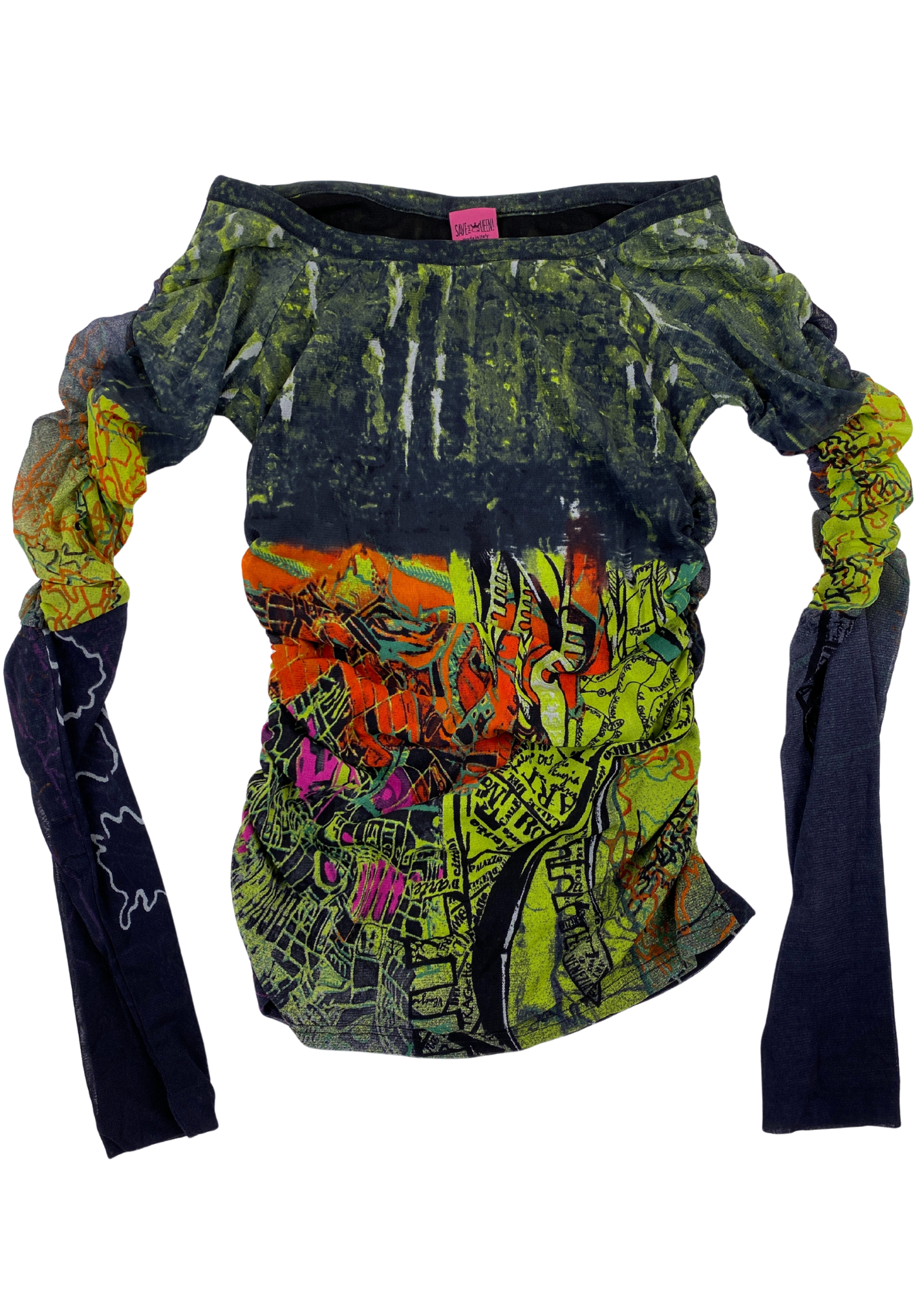 SAVE THE QUEEN Abstract Print Mesh Long Sleeve