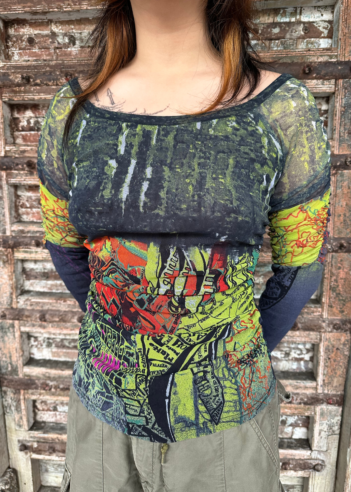 SAVE THE QUEEN Abstract Print Mesh Long Sleeve