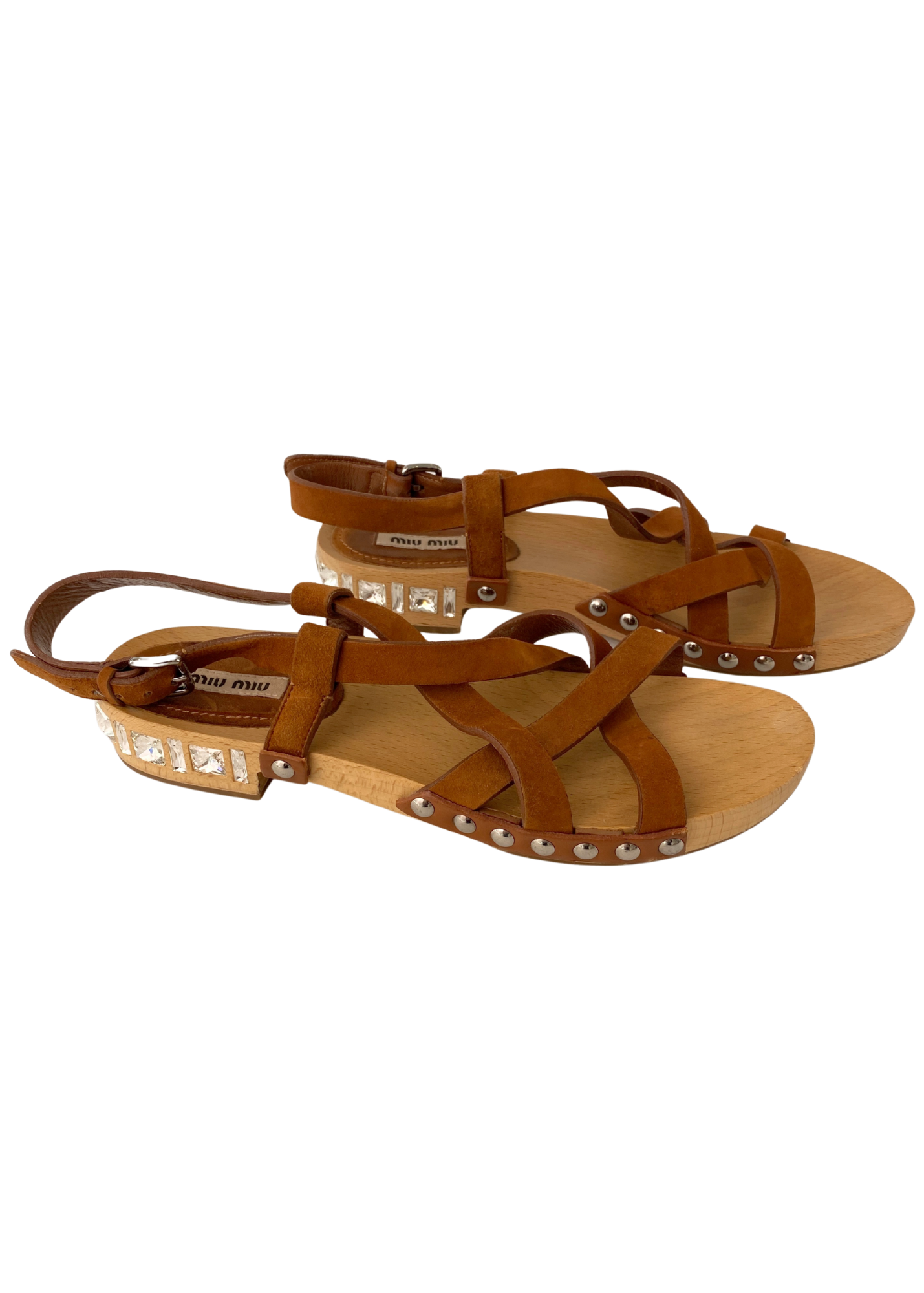 MIU MIU (AS IS) Bejewelled Suede Clog Sandals