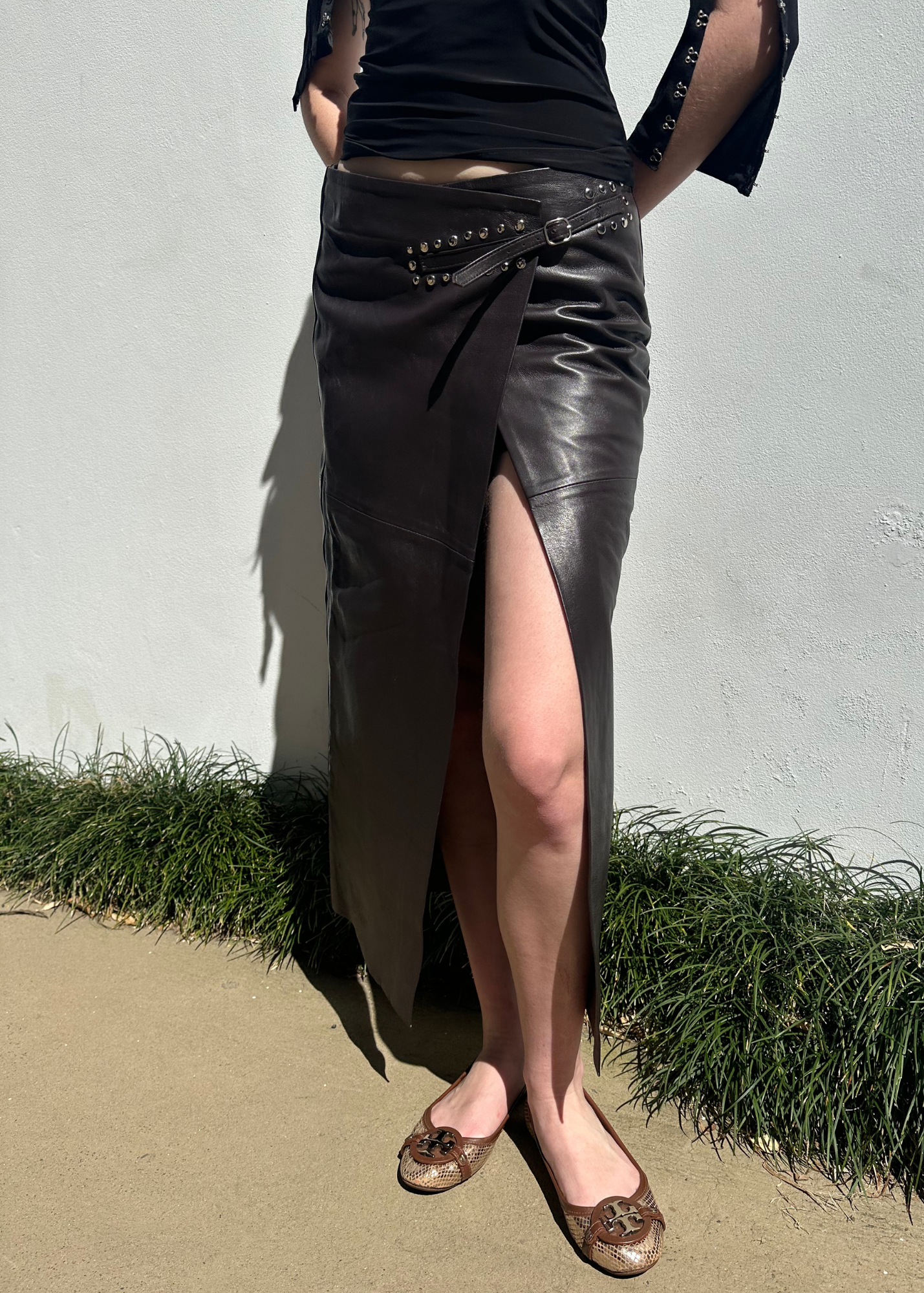 GIMAGUAS 'Paula Midi' Leather Wrap Skirt