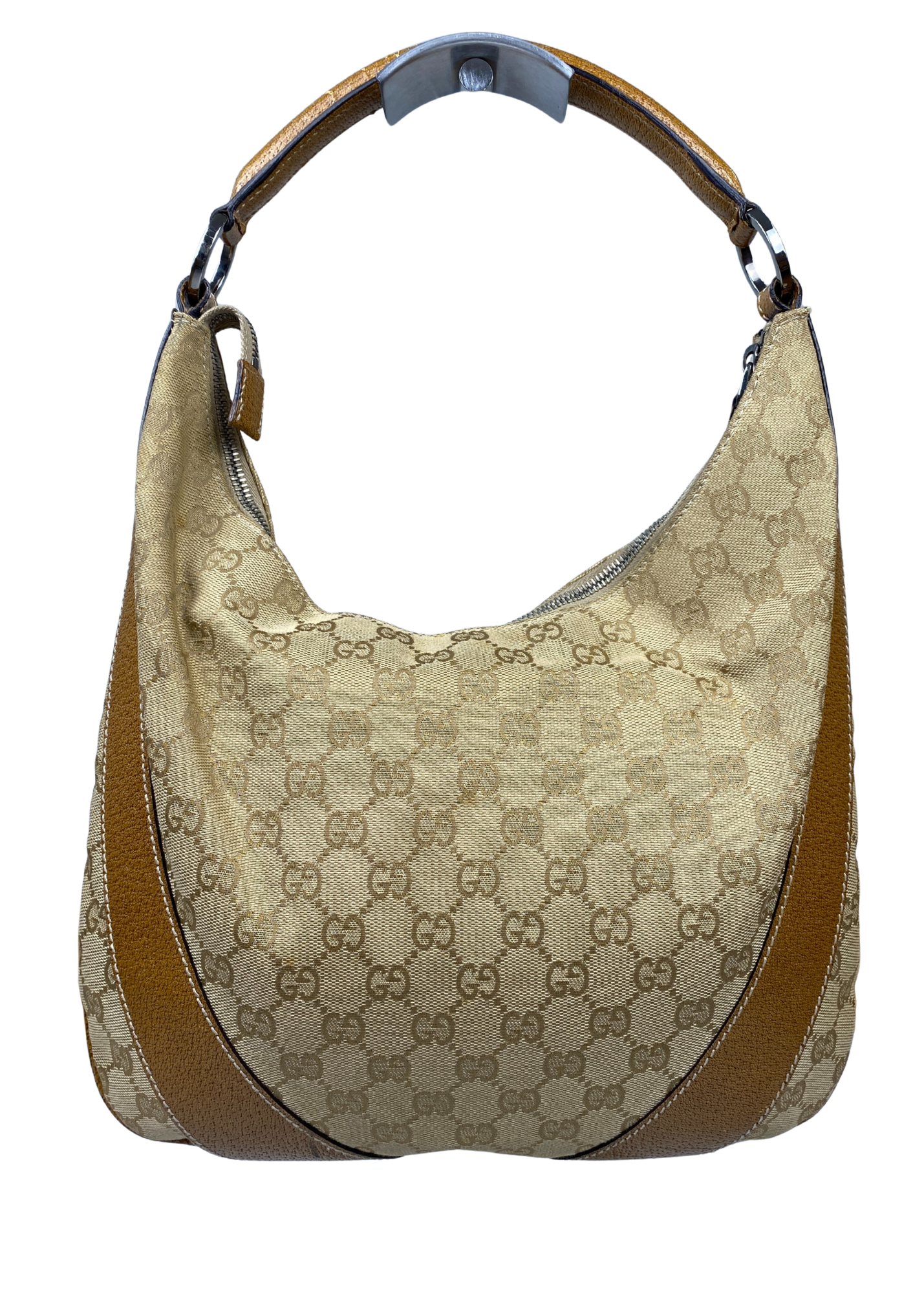 VINTAGE GUCCI (AS IS) GG Monogram Canvas + Leather Hobo Bag