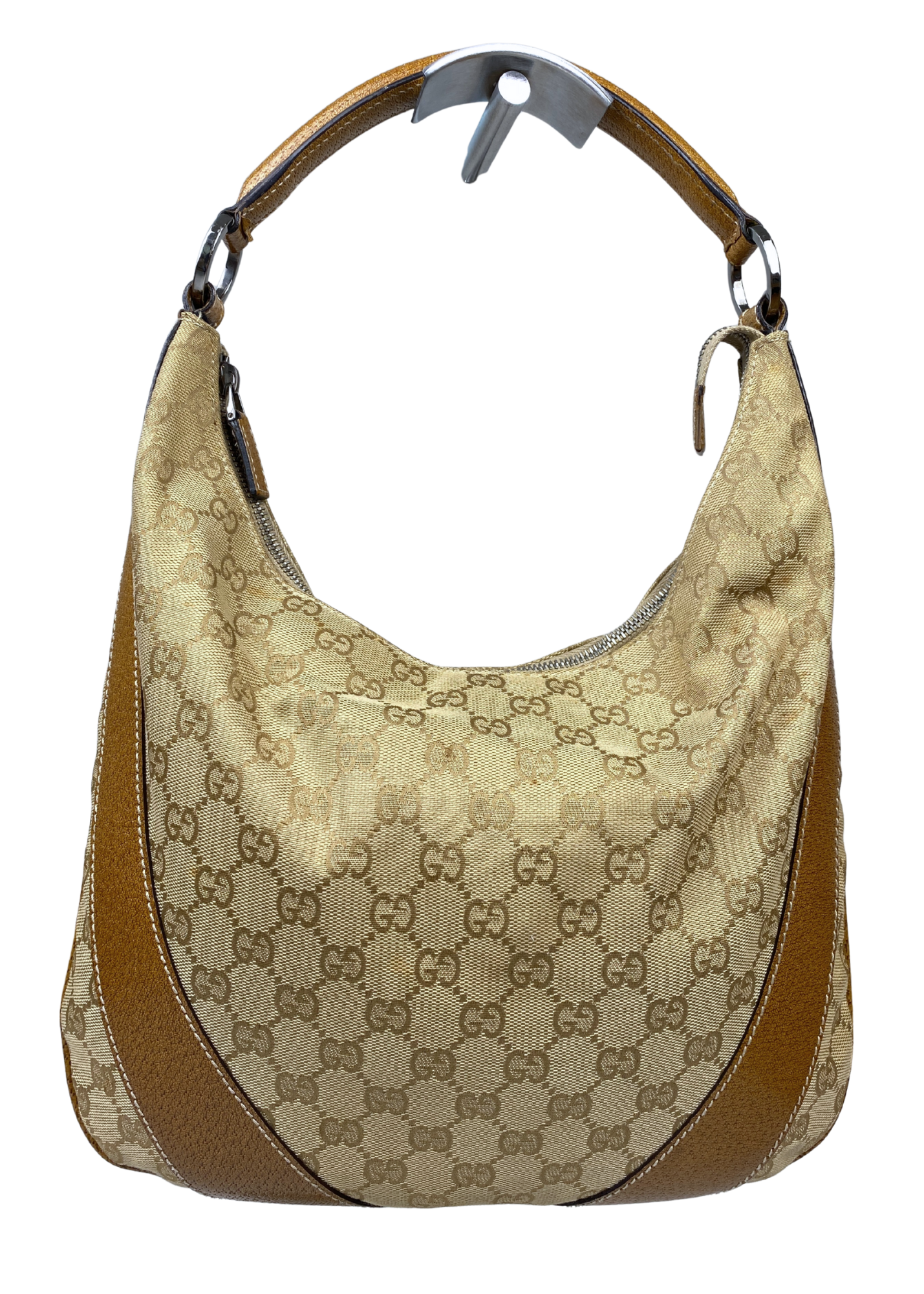 VINTAGE GUCCI (AS IS) GG Monogram Canvas + Leather Hobo Bag
