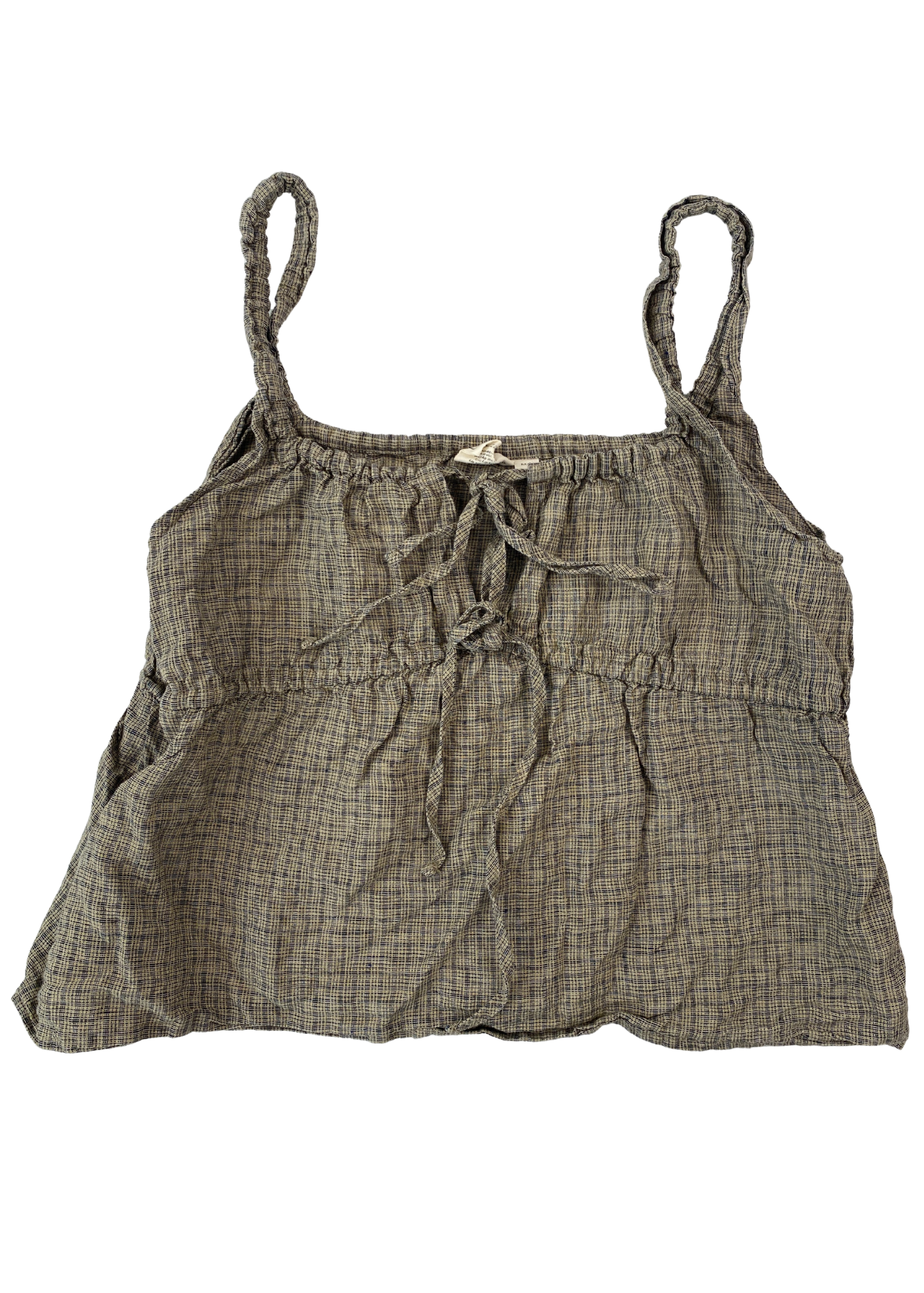 DEIJI STUDIOS Linen Check Tie Front Cami Top