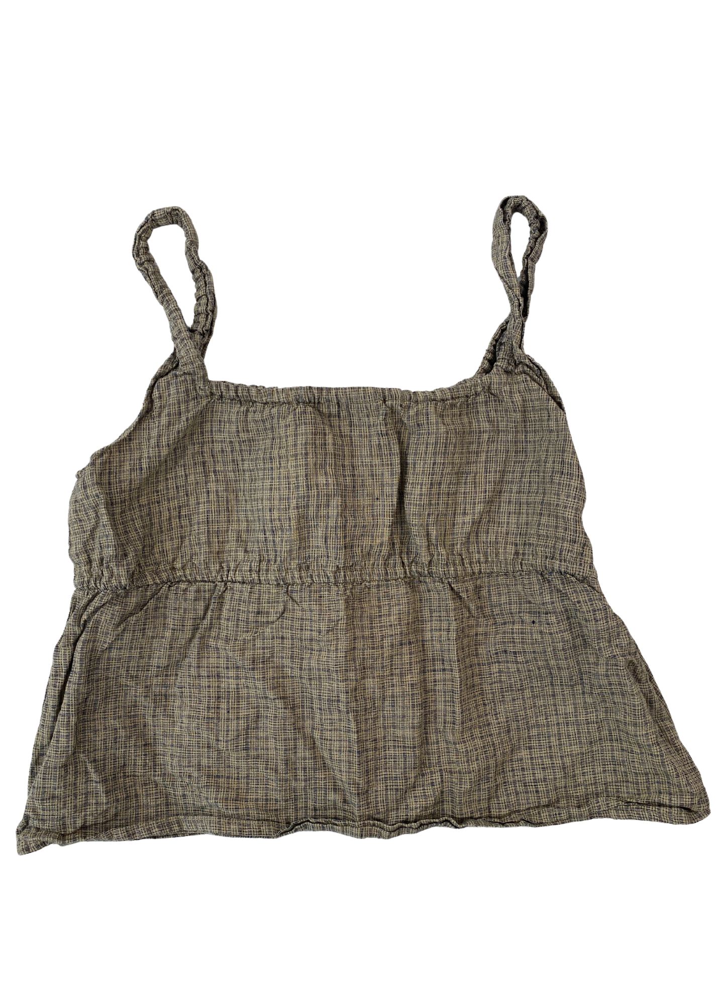 DEIJI STUDIOS Linen Check Tie Front Cami Top