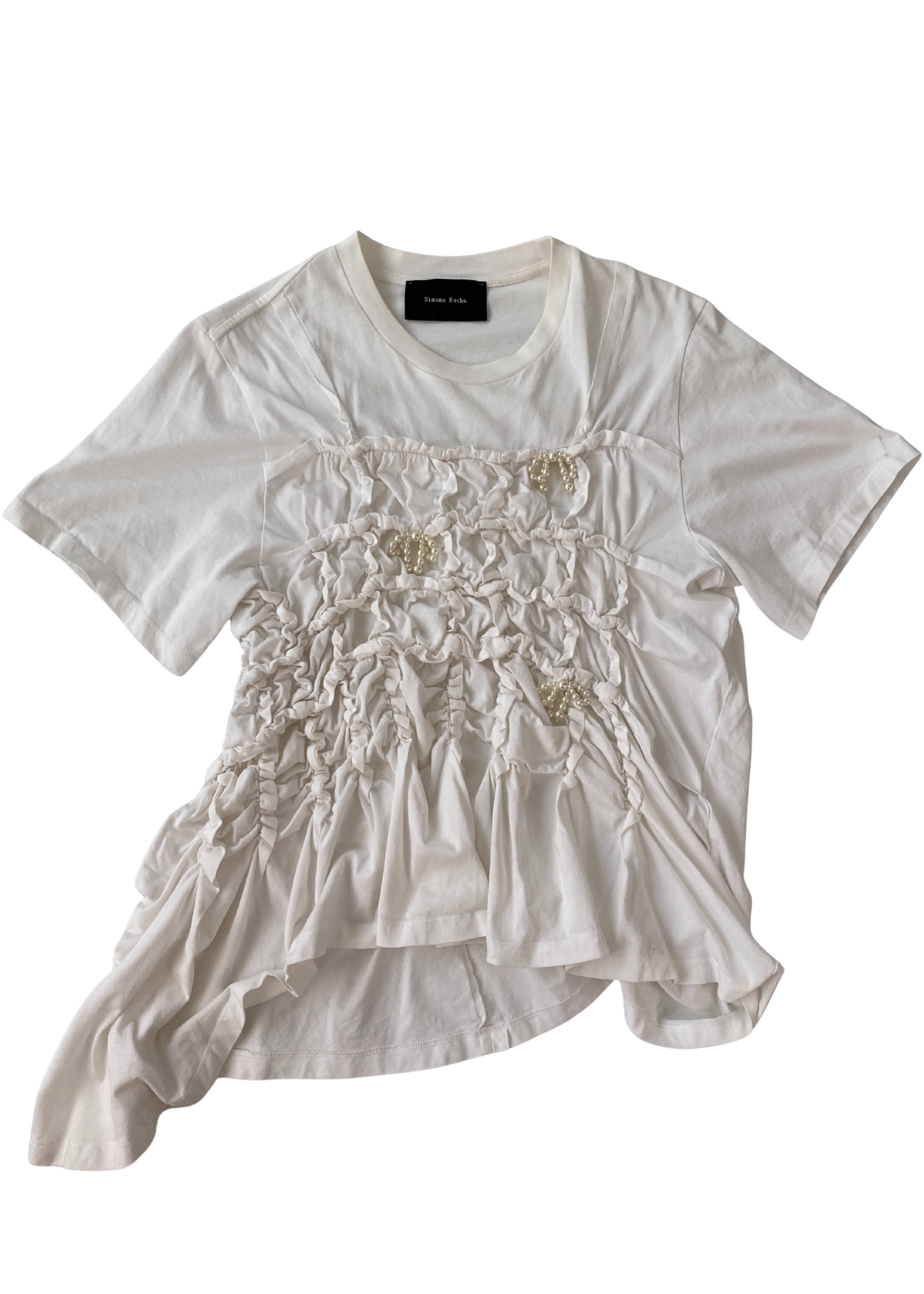 SIMONE ROCHA (AS IS) Pearl + Bows Cinched Asymmetrical T-Shirt