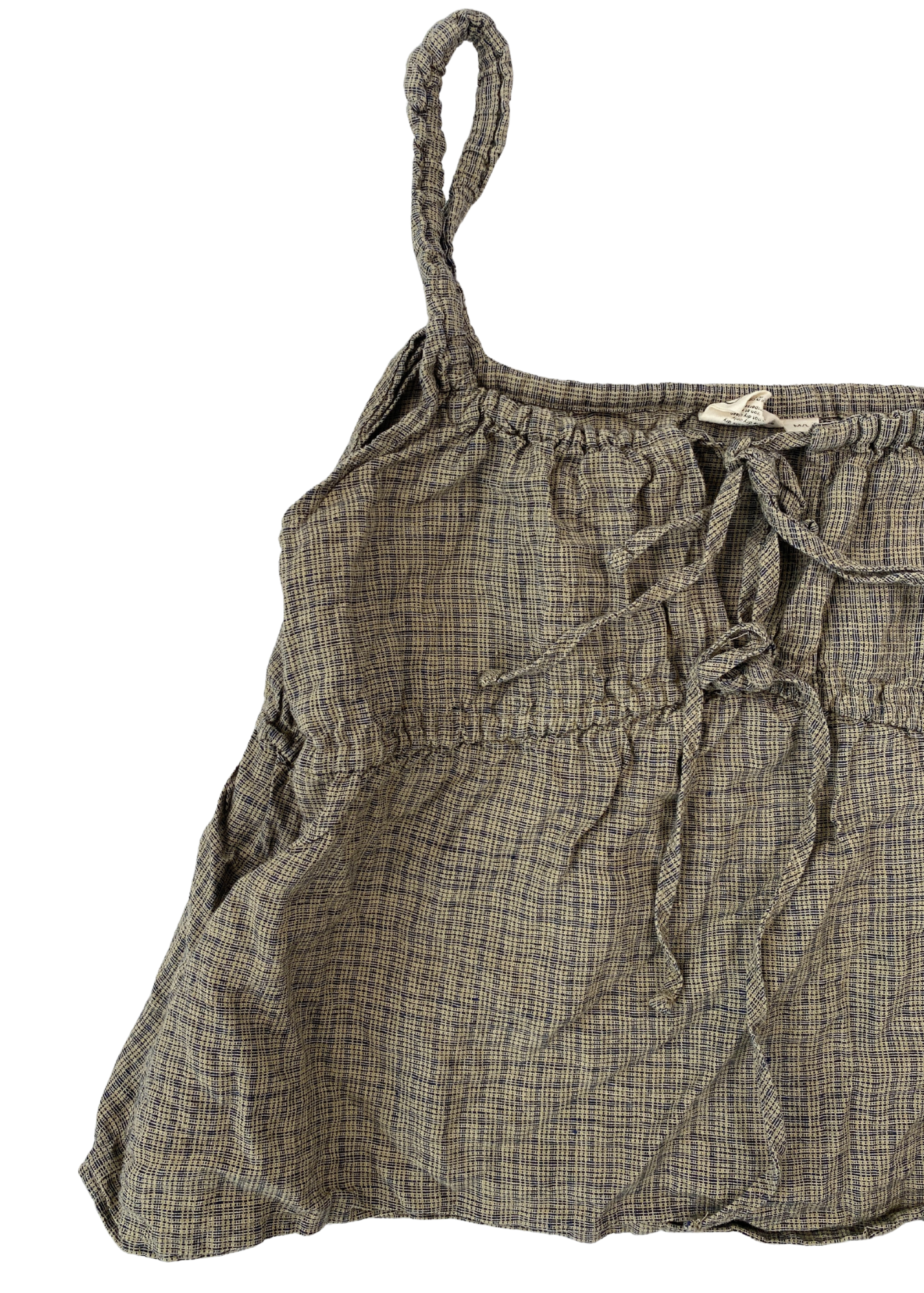 DEIJI STUDIOS Linen Check Tie Front Cami Top