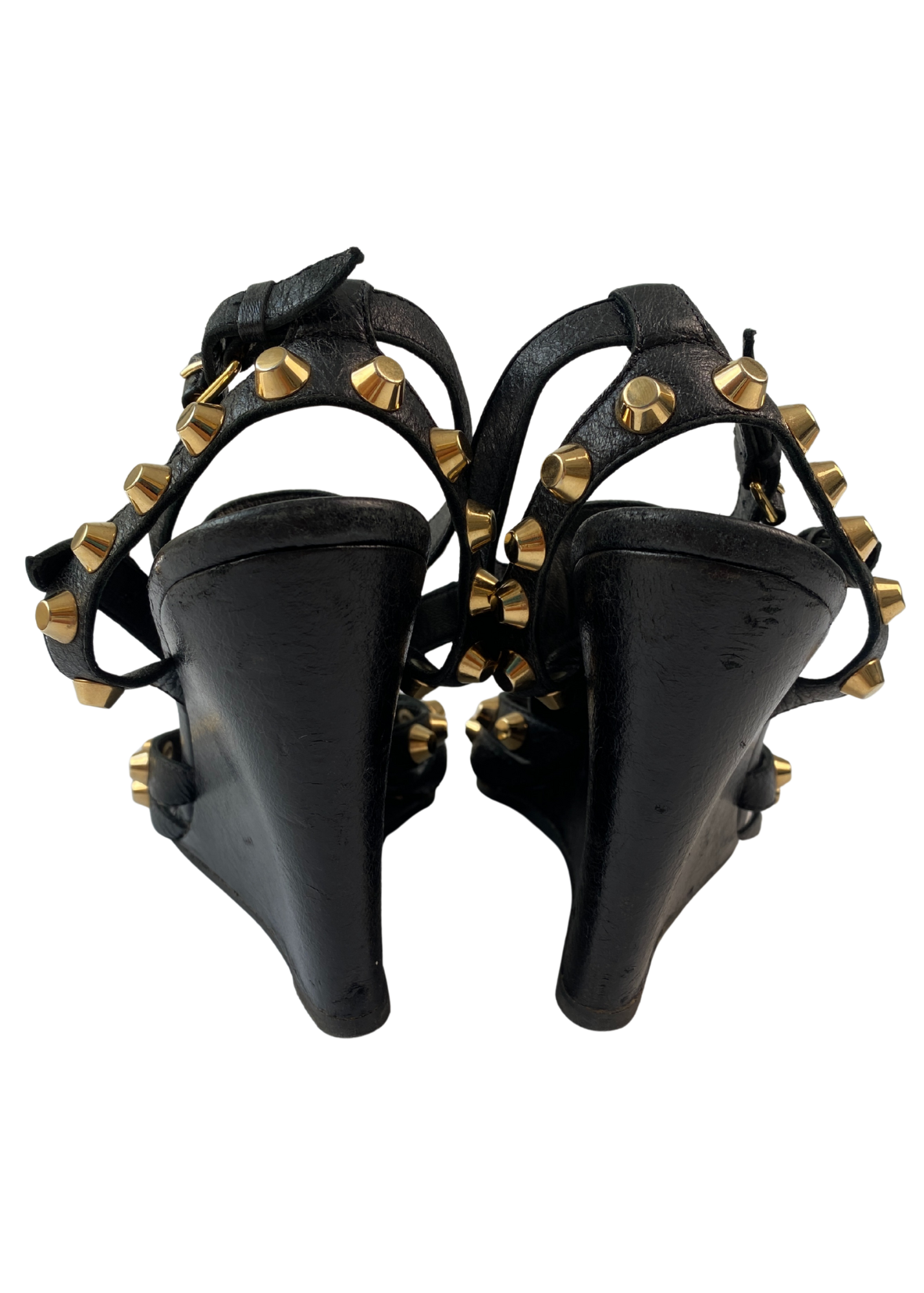 BALENCIAGA (AS IS) 'Arena' Gold Studded Gladiator Wedge Heels