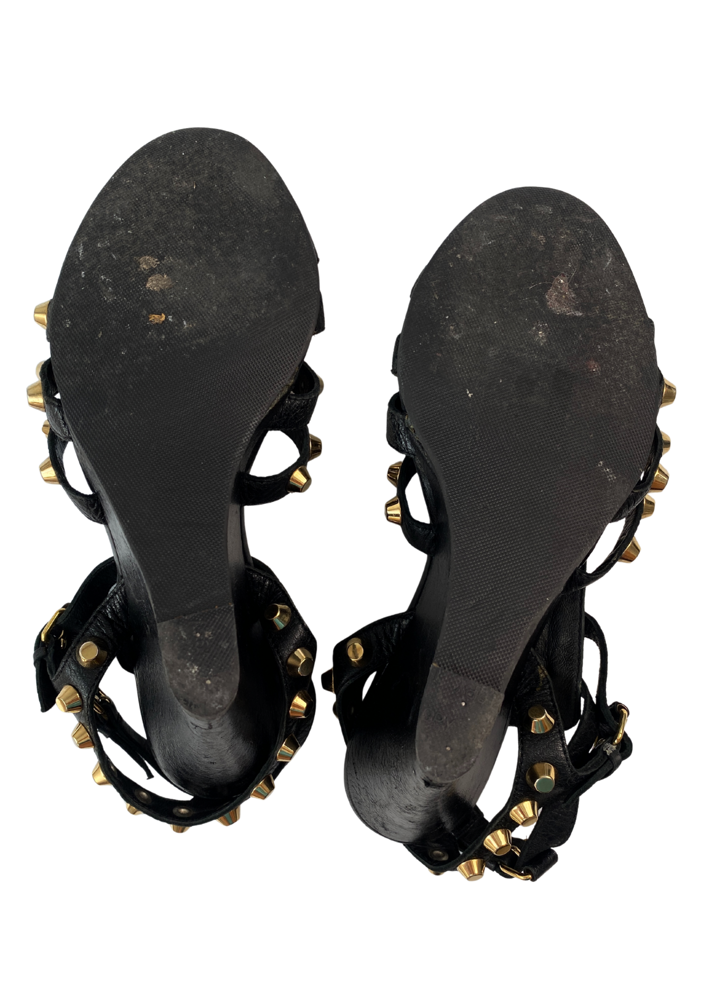 BALENCIAGA (AS IS) 'Arena' Gold Studded Gladiator Wedge Heels