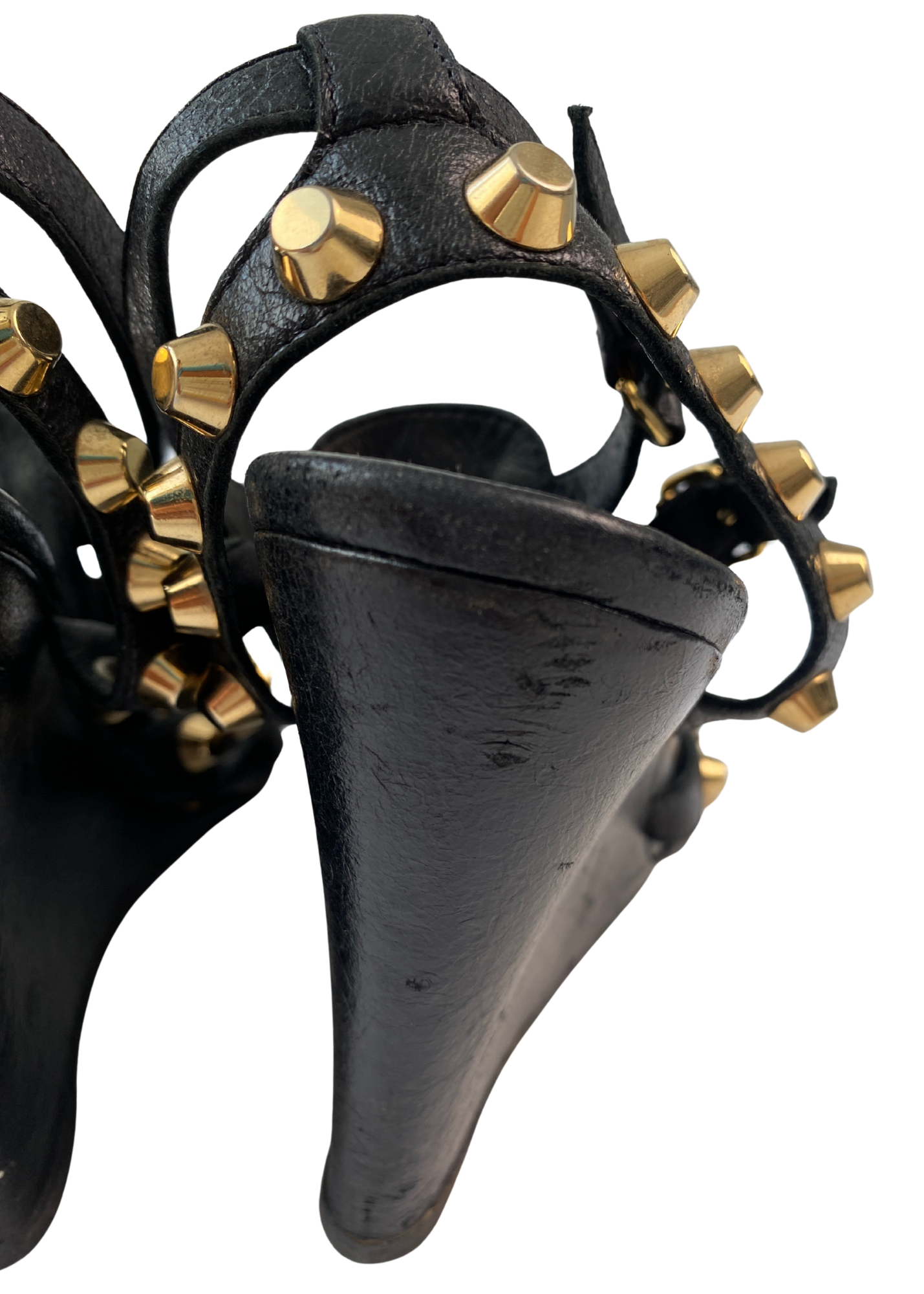 BALENCIAGA (AS IS) 'Arena' Gold Studded Gladiator Wedge Heels