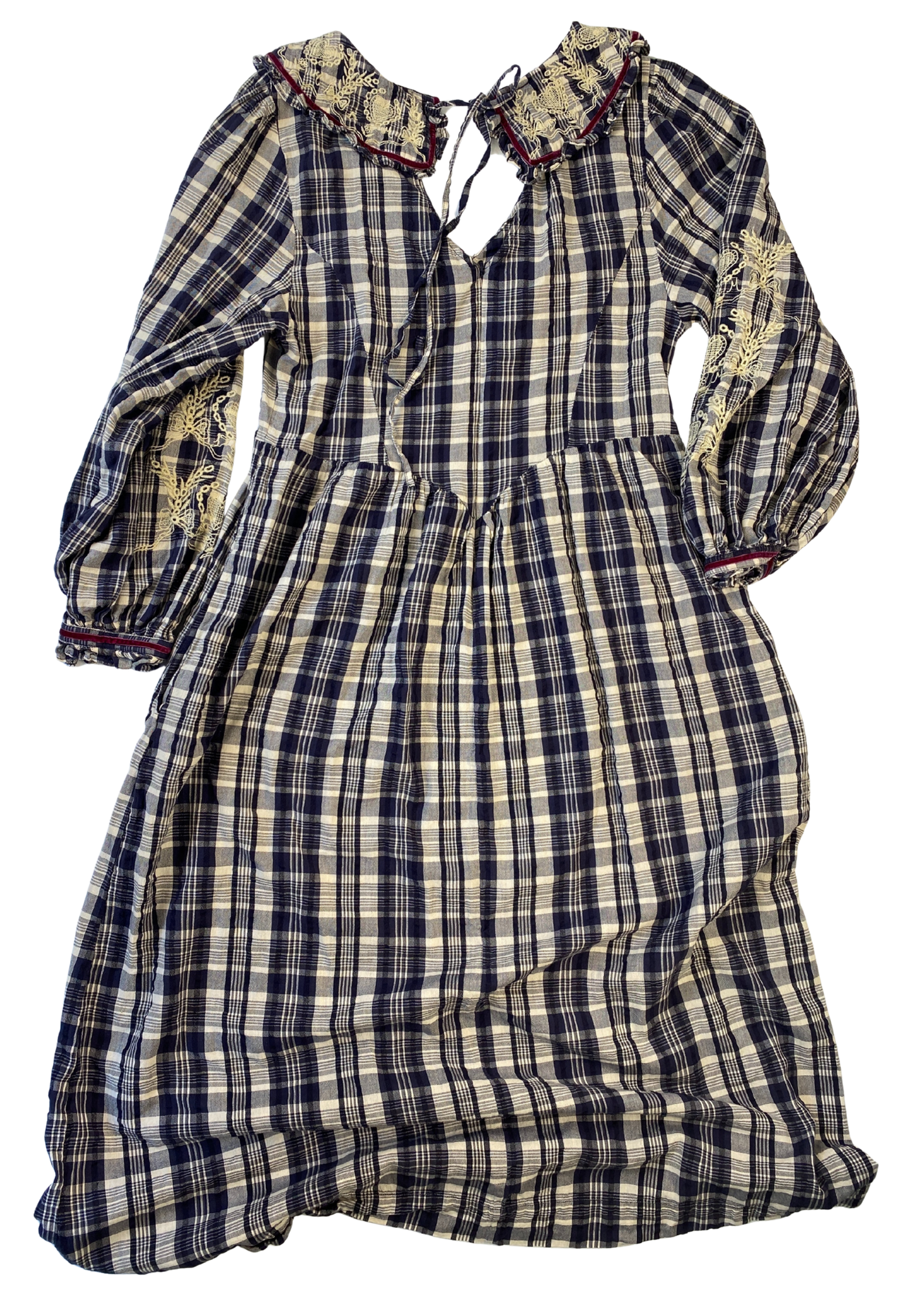 DAMSON MADDER Plaid Embroidered Collar Maxi Dress