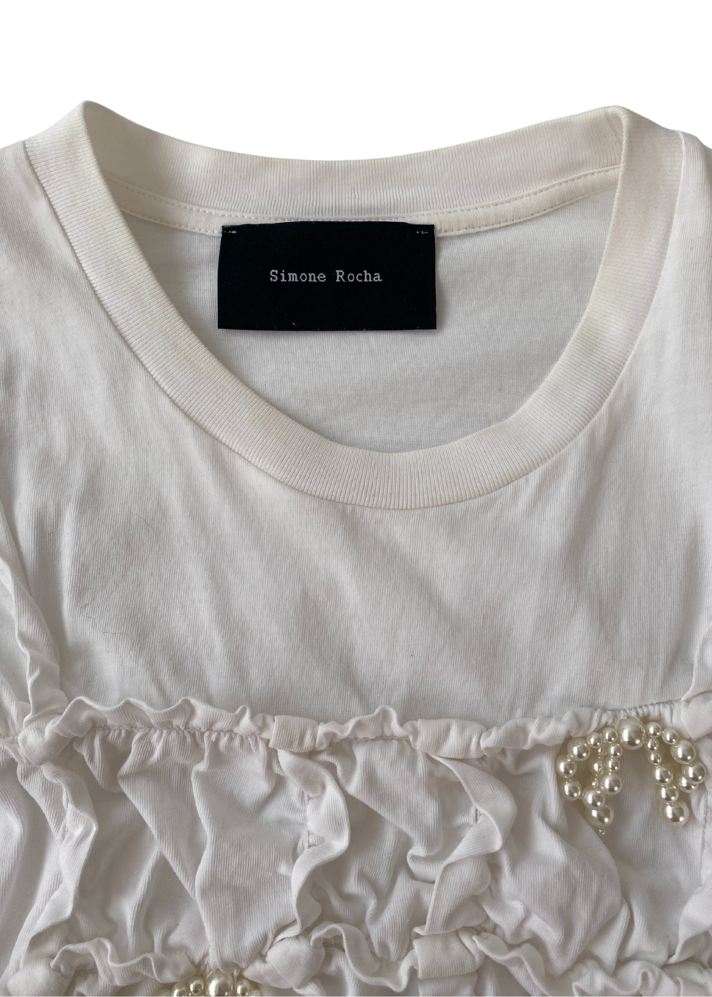 SIMONE ROCHA (AS IS) Pearl + Bows Cinched Asymmetrical T-Shirt