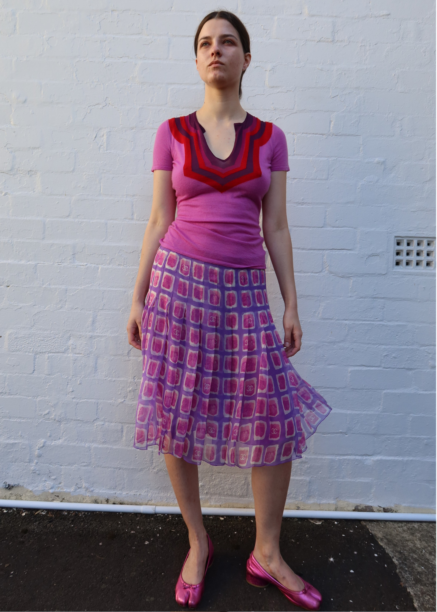 CHANEL VINTAGE (AS IS) Spring 2001 CC Silk Pleat Midi