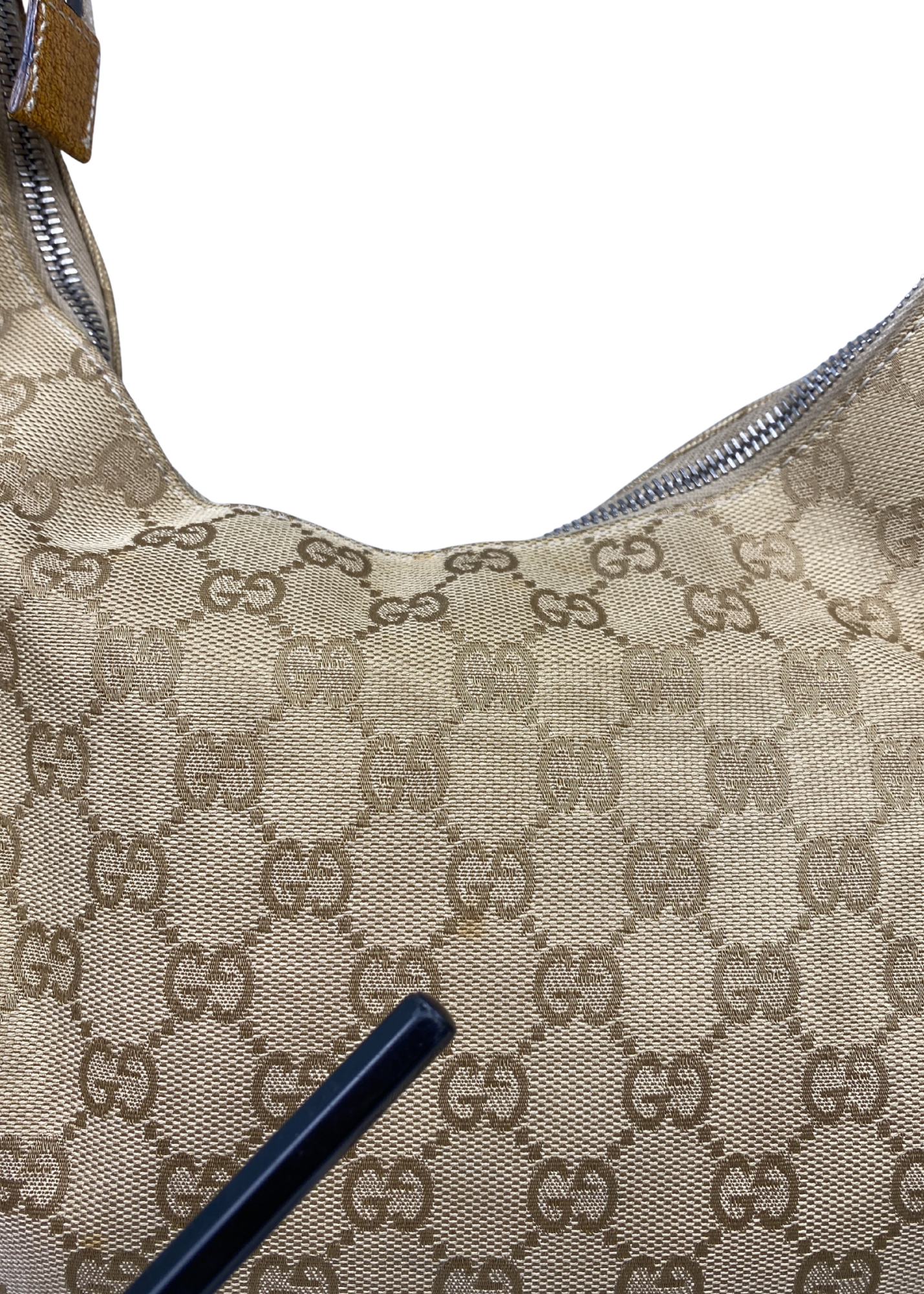 VINTAGE GUCCI (AS IS) GG Monogram Canvas + Leather Hobo Bag