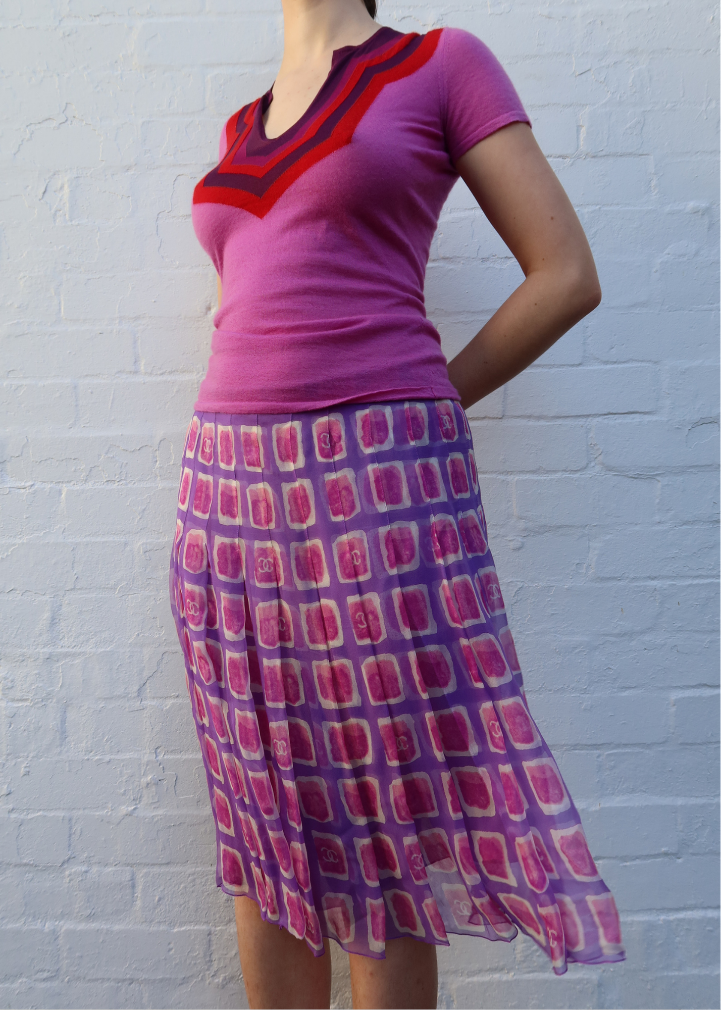 CHANEL VINTAGE (AS IS) Spring 2001 CC Silk Pleat Midi