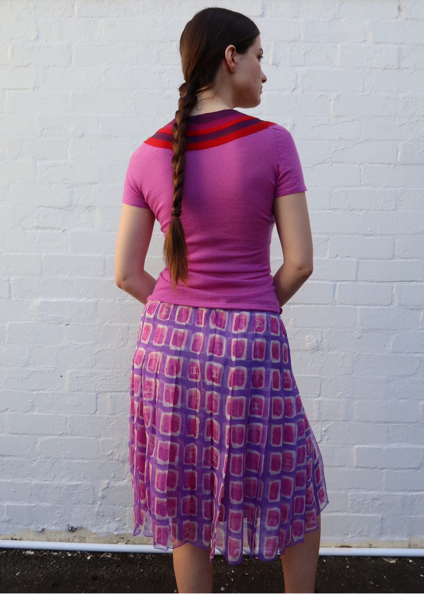 CHANEL VINTAGE (AS IS) Spring 2001 CC Silk Pleat Midi