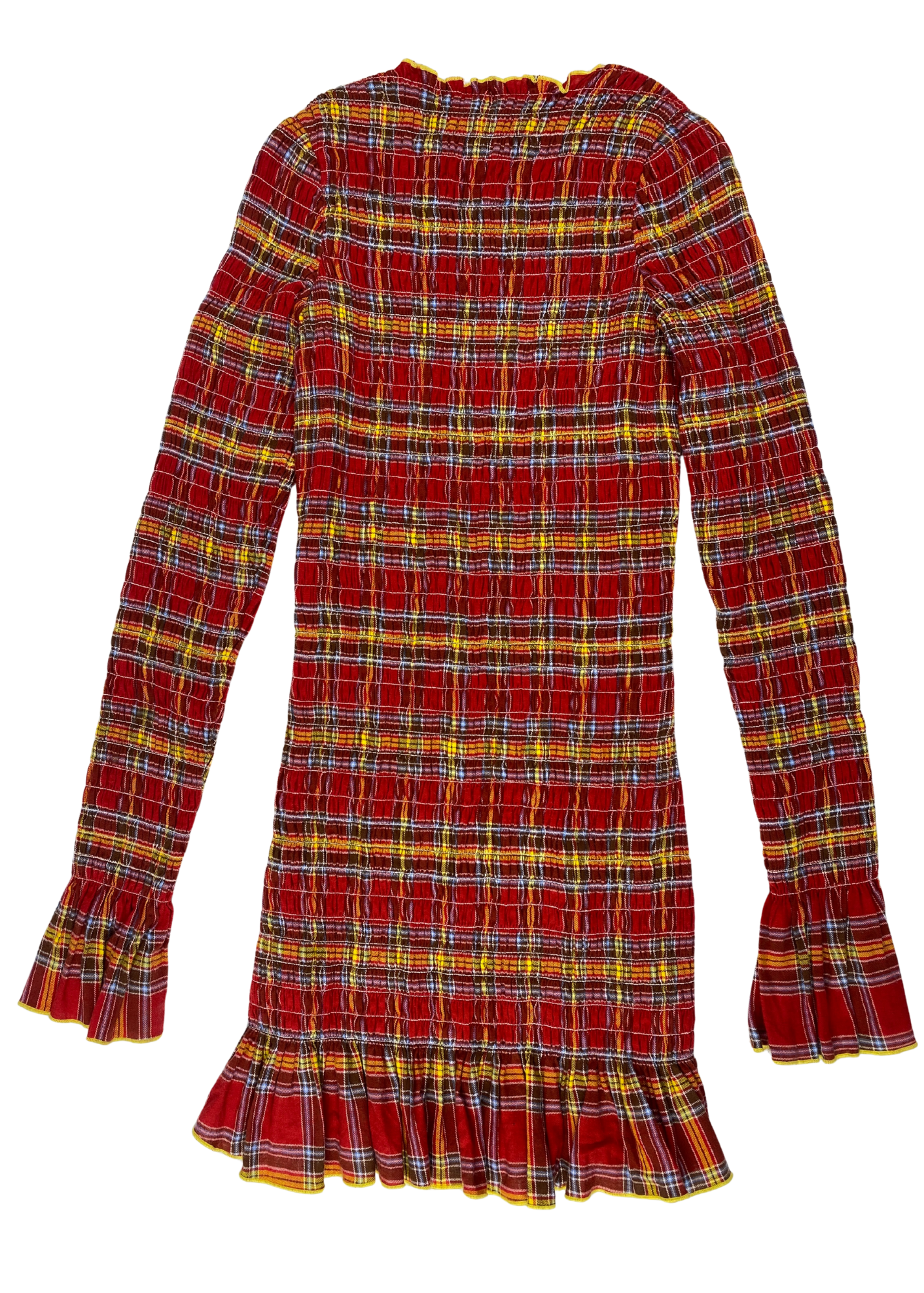 APRES STUDIO Tartan Ruched Long Sleeve Mini Dress