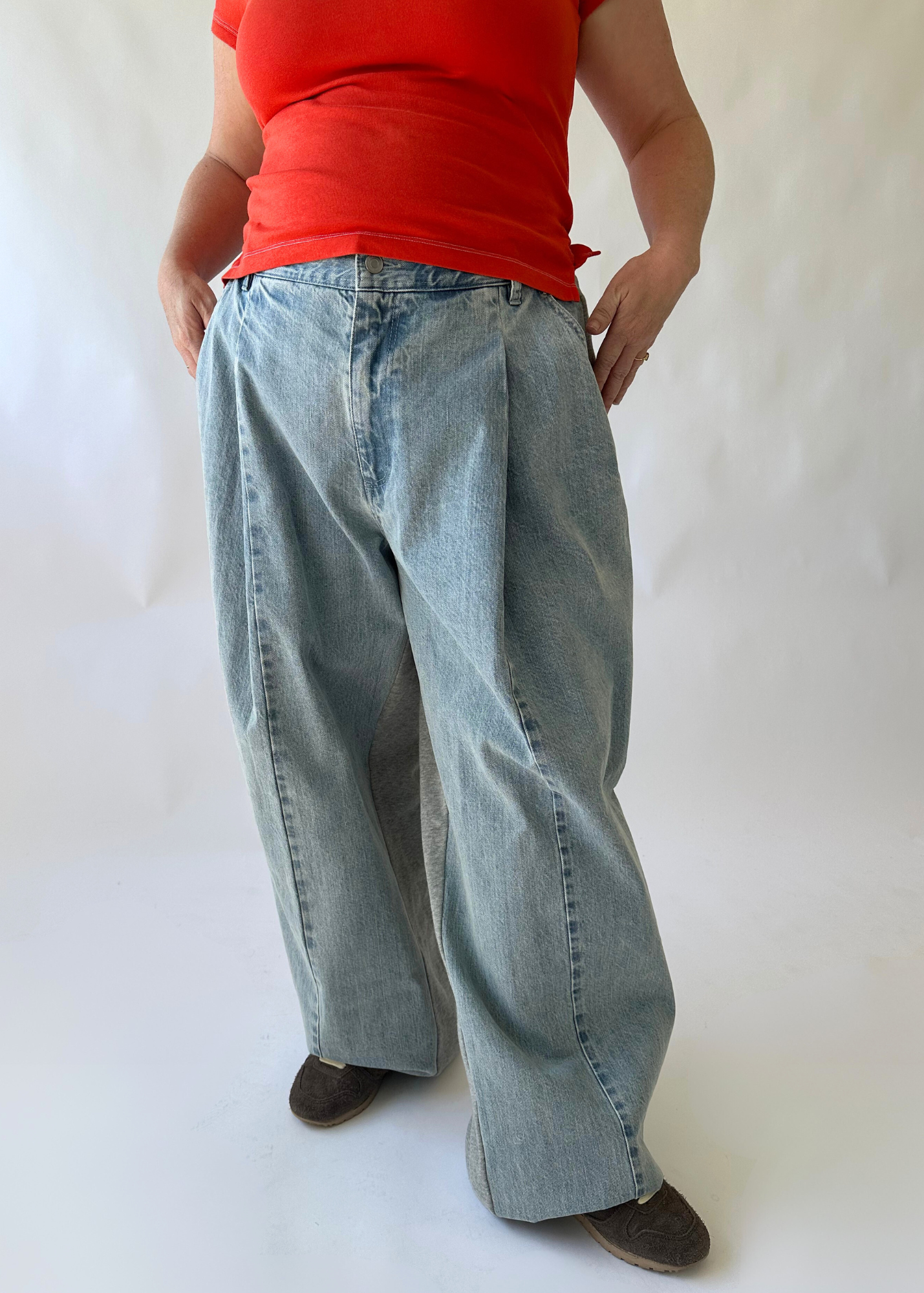 JNBY (BNWT) Lightwash Denim + Trackpant Wide Leg Jeans