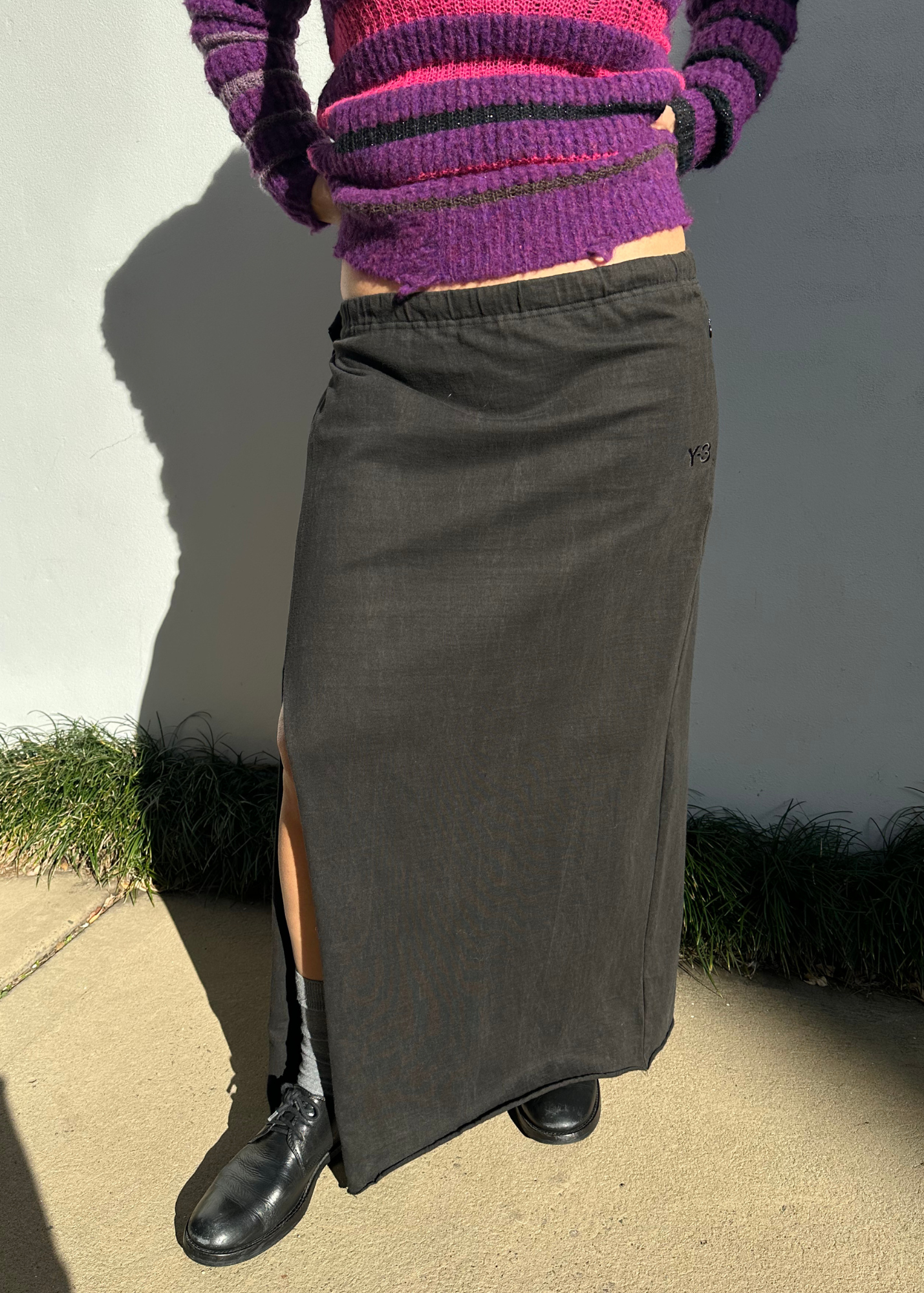 Y-3 Washed Black Maxi Skirt W Slit