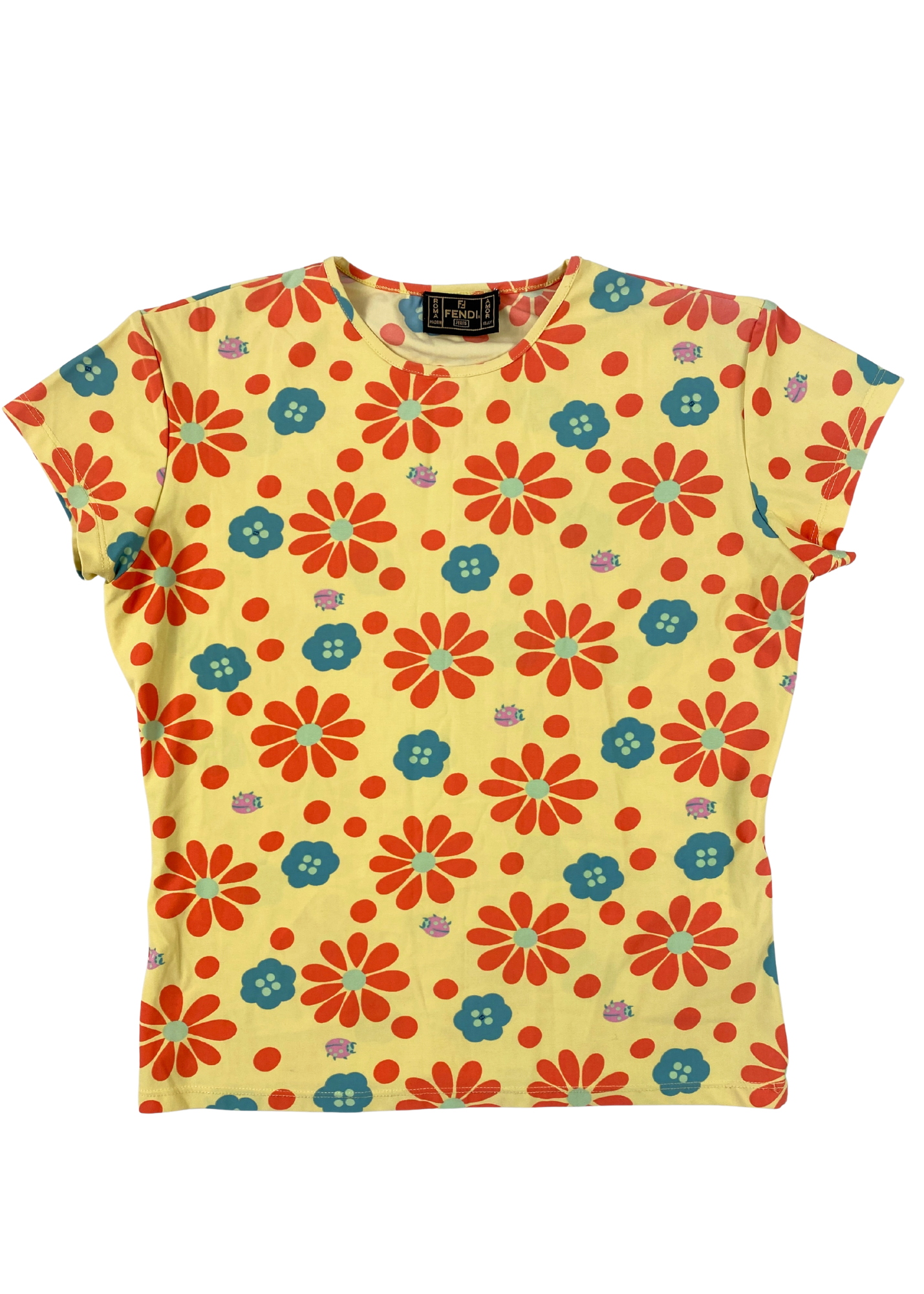 FENDI VINTAGE 1990's Floral Ladybug Print Baby T-Shirt