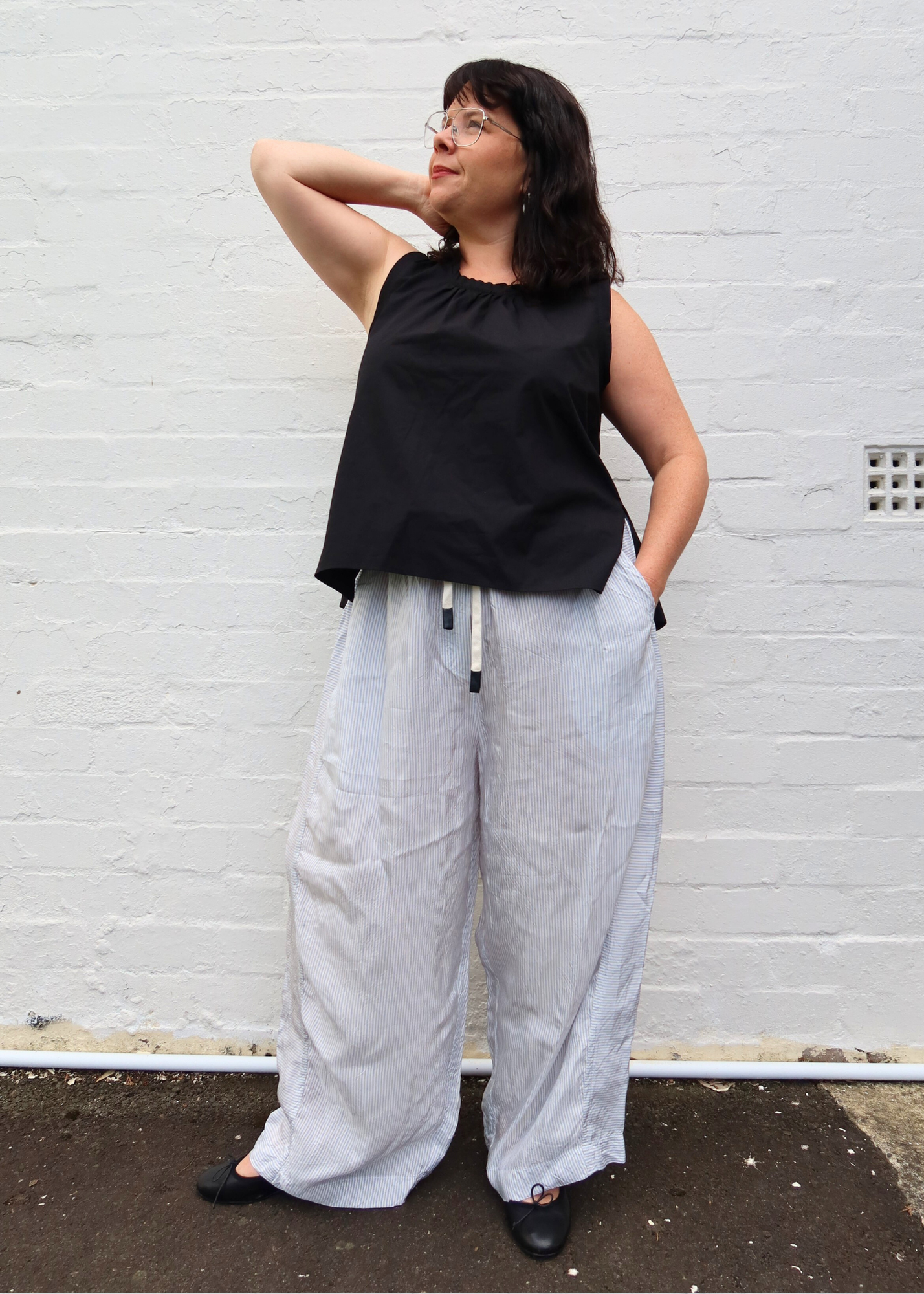 LEE MATHEWS Pinstripe Balloon Leg Pants