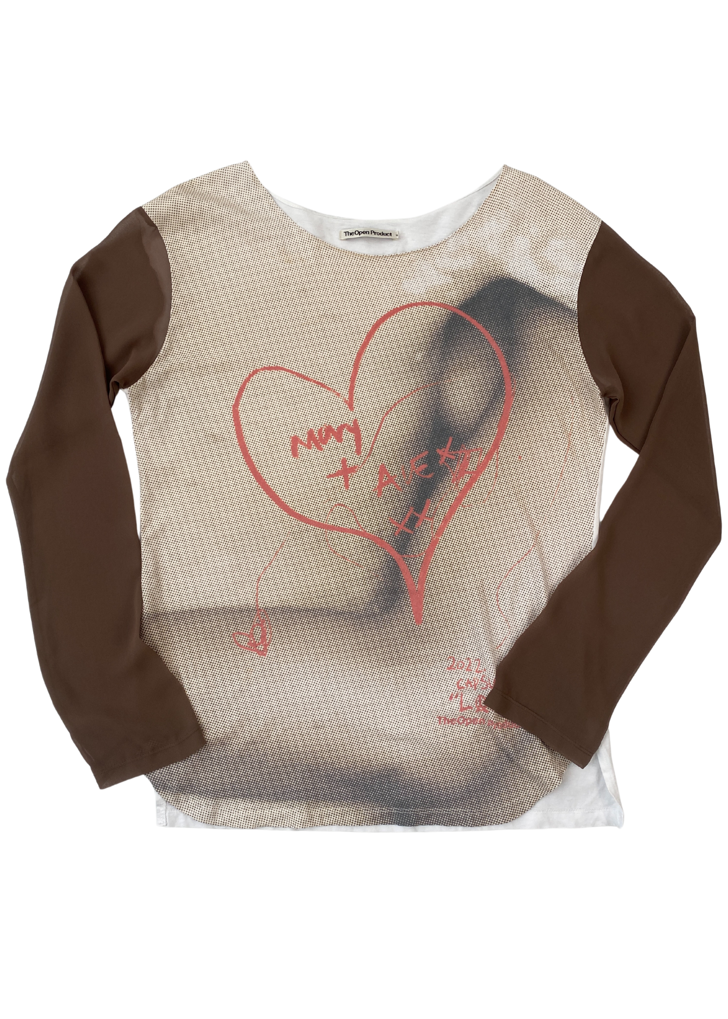 THE OPEN PRODUCT Micro Dot Heart Print Crepe Long Sleeve