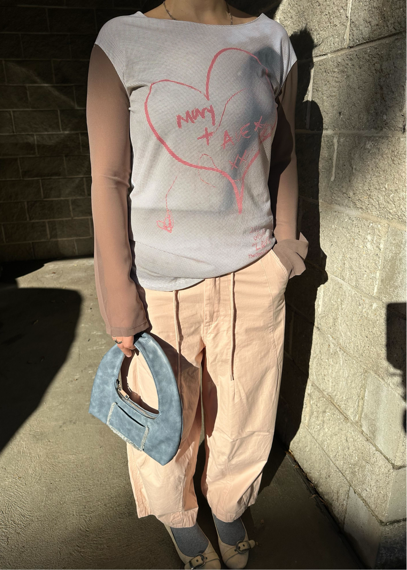 THE OPEN PRODUCT Micro Dot Heart Print Crepe Long Sleeve